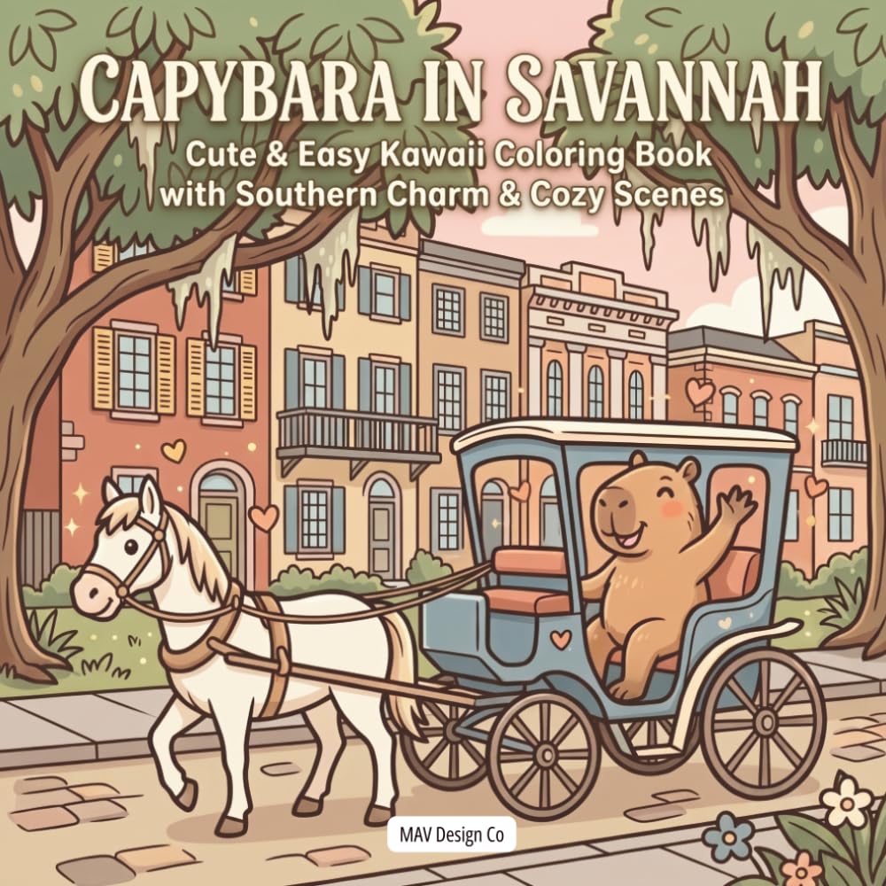 Capybara in Savannah Cute & Easy Kawaii Coloring Book with Southern Charm & Cozy Scenes: Featuring Historic Streets, Mossy Oaks, Horse Carriages, and ... Adventures (Cute Creatures Around the World)