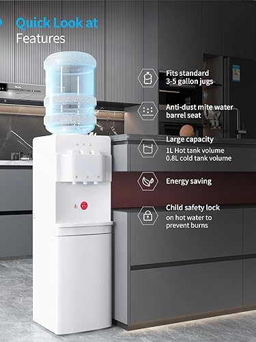 Miniatura 4 de Dispensador de enfriador de agua de carga superior, dispensador de enfriador de agua caliente y fría, capacidad para botellas de 3 o 5 galones, con