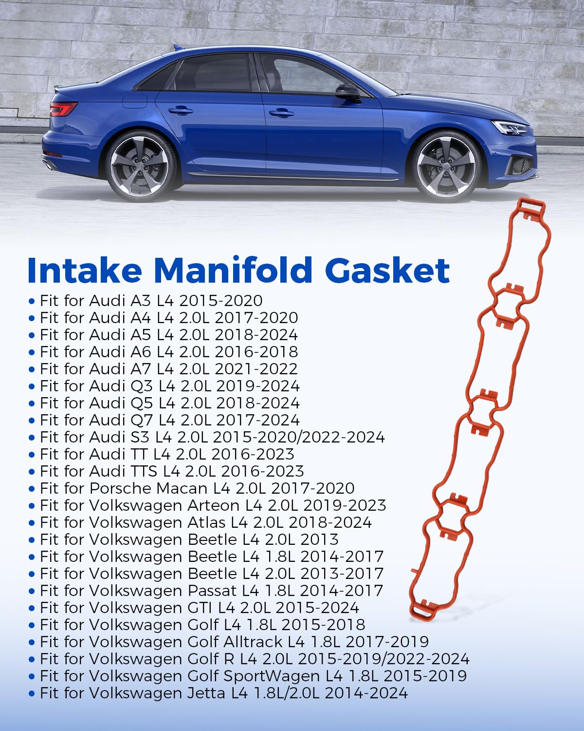 MS 97518 Intake Manifold Gasket Fit for Audi A3 A4 A5 A6 A7 Q3 Q5 Q7 S3 L4 1.8L 2.0L, Fit for Volkswagen Arteon Atlas Cross Sport Beetle GTI Golf Jetta L4 1.8L 2.0L