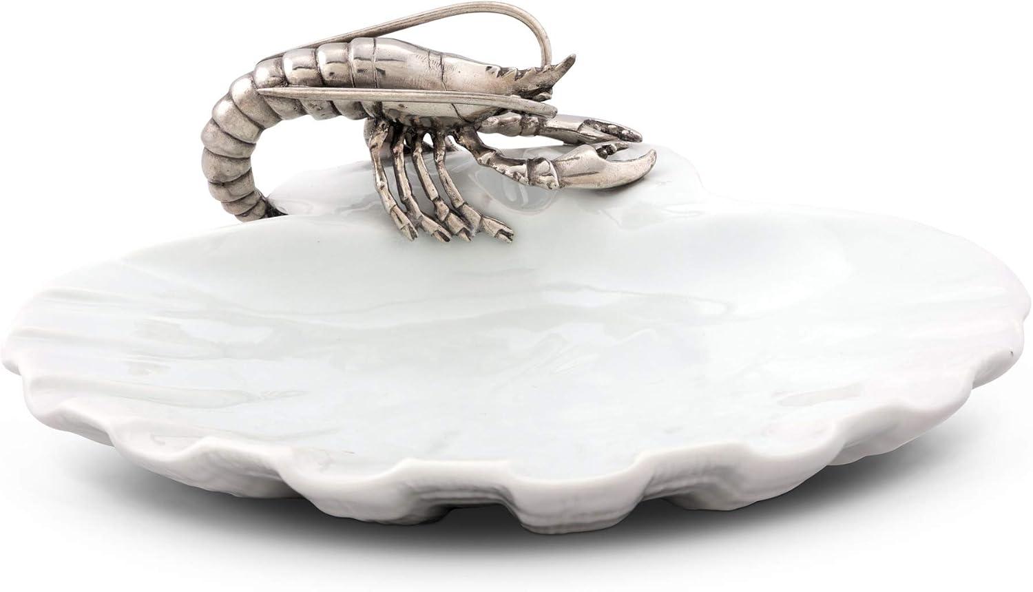 Vagabond House Porcelain Plate with Solid Pewter Shrimp Accents 8.25 inch Long x 8.5 inch Wide