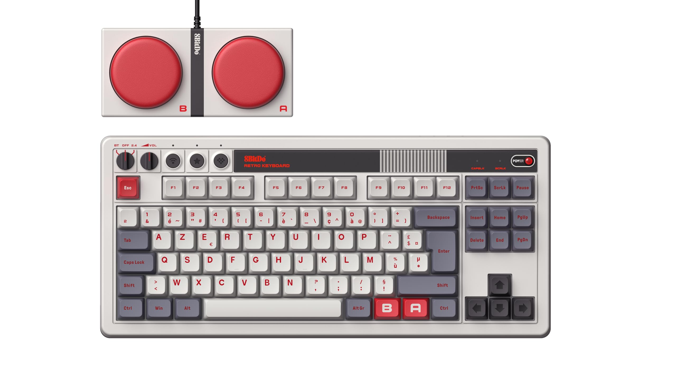 8Bitdo Retro Mechanical Keyboard, Bluetooth/2.4G/USB-C Hot Swappable Gaming Keyboard with 87 Keys, Dual Super Programmable Buttons for Windows and Android - AZERTY French ISO Layout
