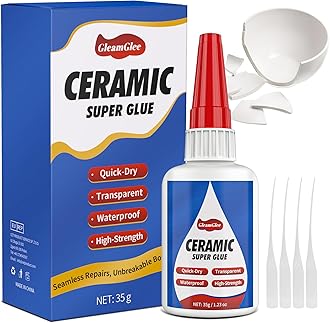 Ceramic Glue, Best Super Glue for Ceramic, Porcelain, Pottery and China Repair - Ultra Strong, Waterproof, High Temperature Resistant, Food Grade Adhesive for Mugs and Dishes, Tiles, Crafts, and More