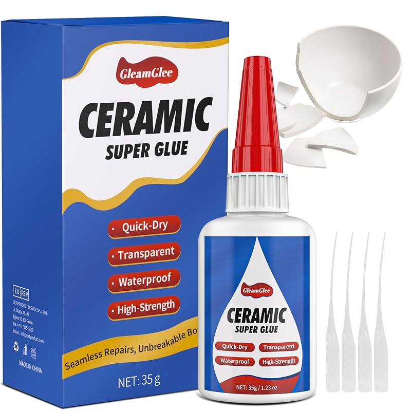 Cola para Cerâmica GleamGlee Líquida Transparente de Secagem Rápida, Frasco de 36,5 mL