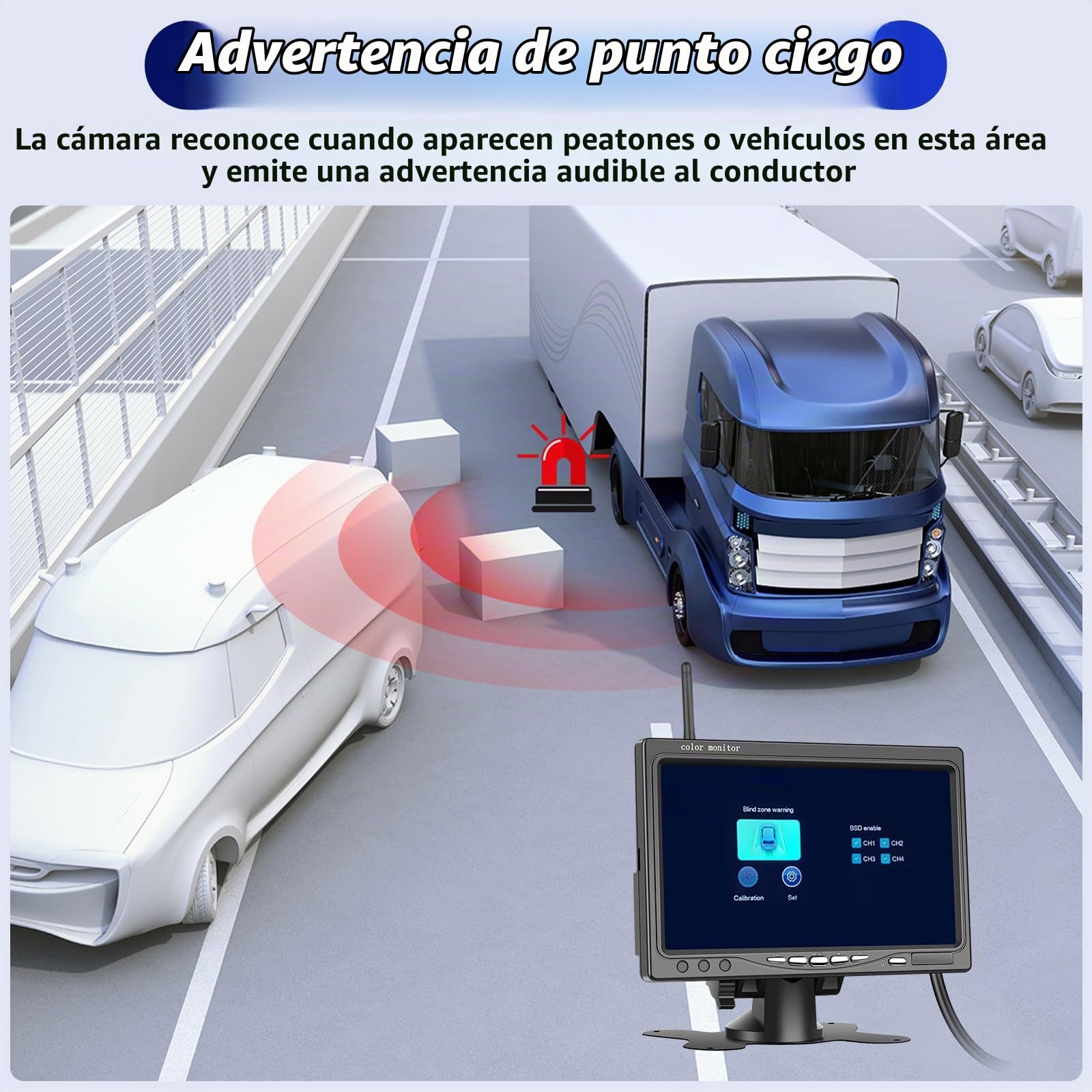OiLiehu Digital Inalámbrica Cámara Visión Trasera, 1080P AHD Cámara Visión Trasera con Advertencia Punto Ciego,Cámara Visión Nocturna por Infrarrojos IP68,Cámara Marcha Atrás Inalámbrica con 7"monitor