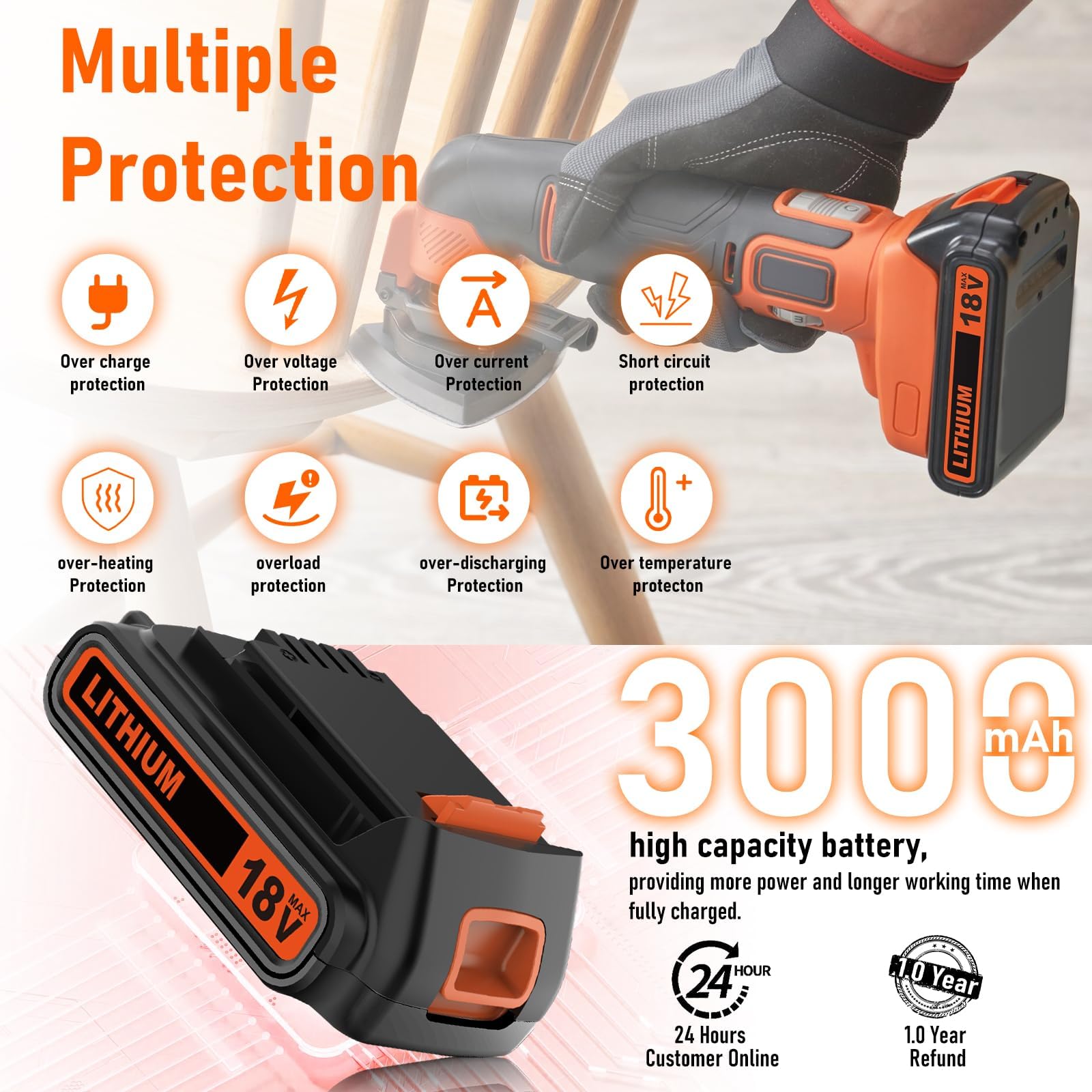 2X 3000mAh Exemoro Batteria di Ricambio per Black Decker Batteria 18V 3.0Ah BL2018 LBXR20 LBXR2020-OPE LB20 LBX20 BL2018-XJ 194309-1 194204-5 196399-0 196673-6 LXT-400 (red)