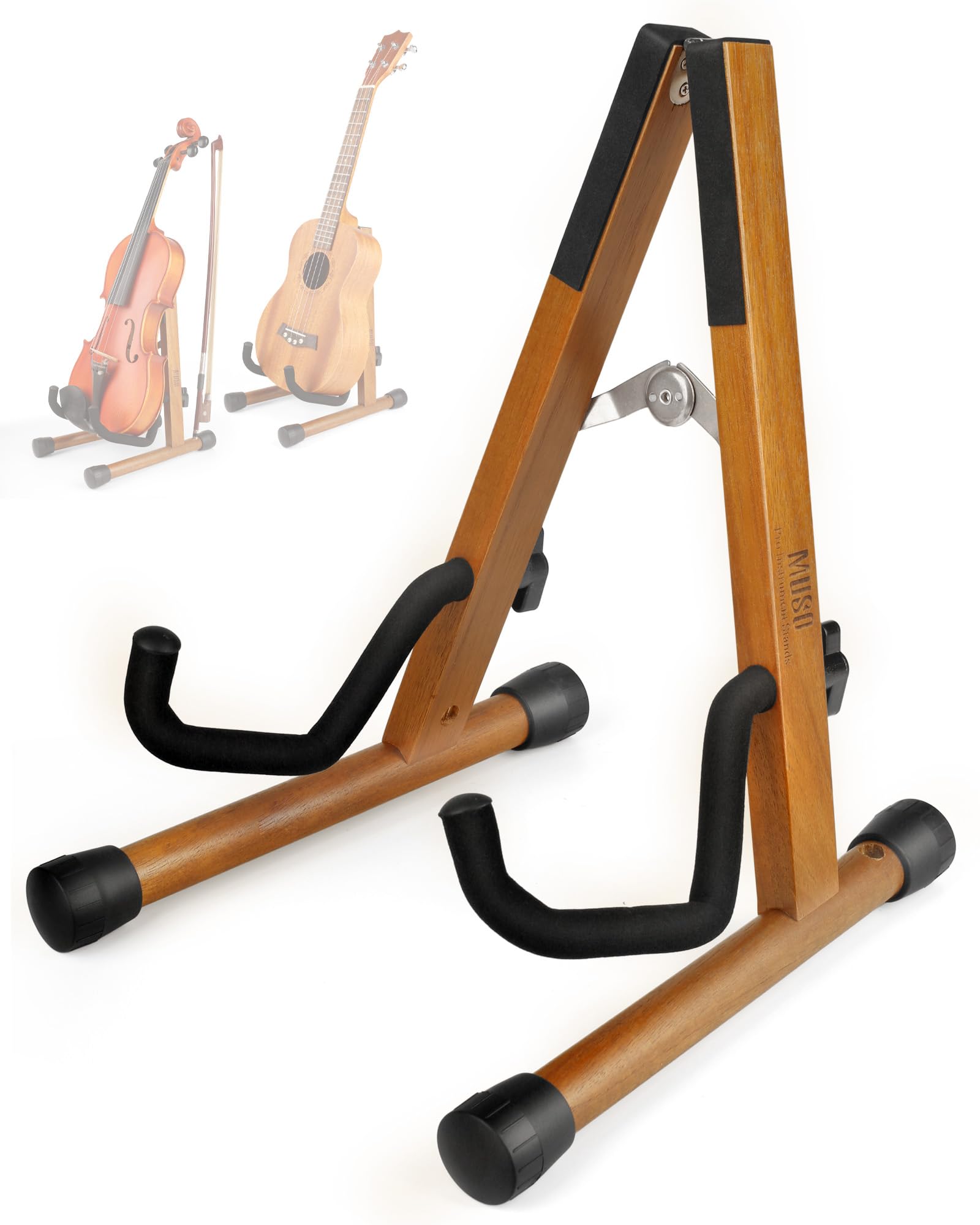MUSO Wood Violin Stand with bow holder, Ukulele Stand, Wooden Stand for Mini Small Guitars