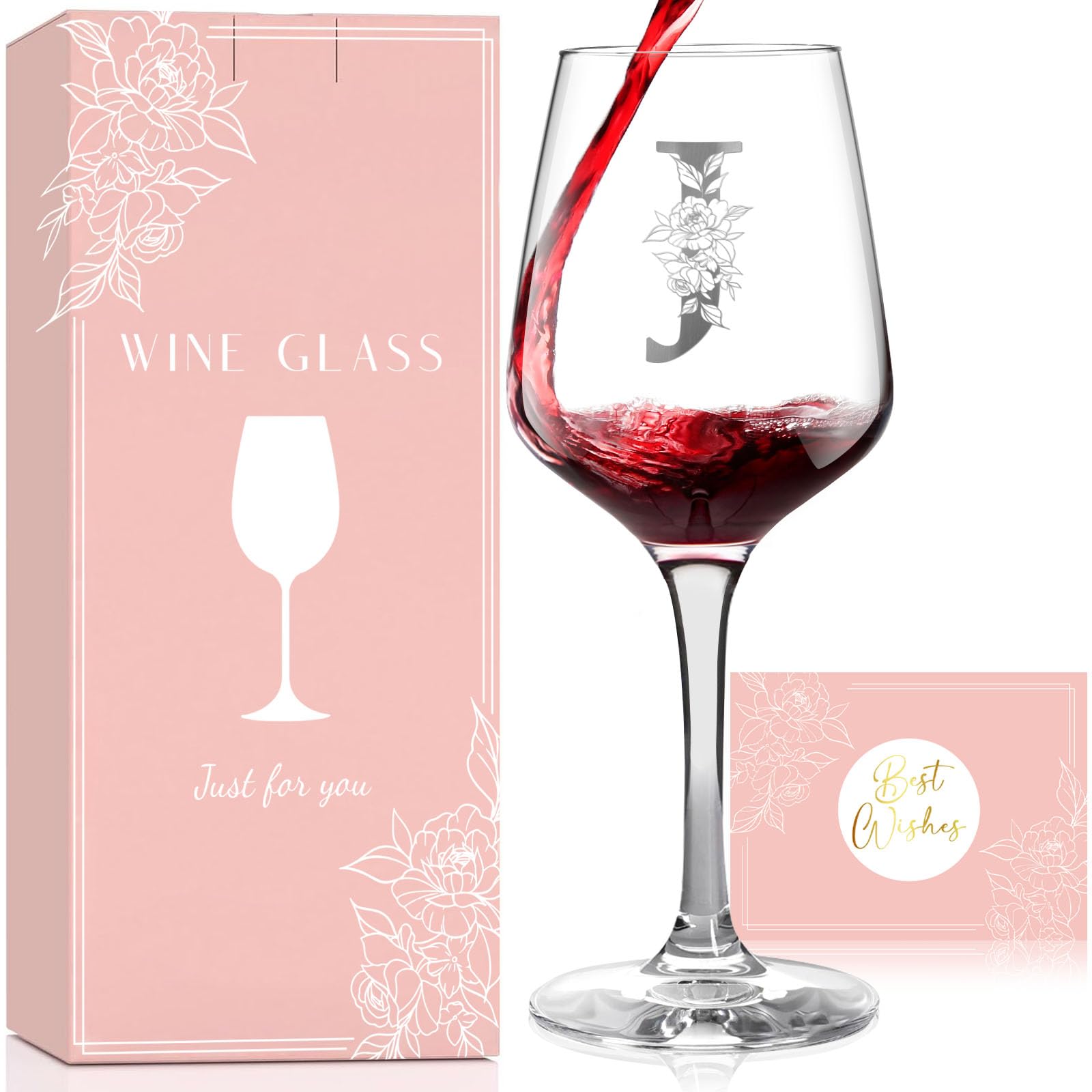 Photo 1 of Monogrammed Wine Glass Gifts for Women, Personalized A-Z Wine Glass Customized Gift for Women, Unique Birthday Mothers Day Gifts for Mom, Her, Wife, Friends