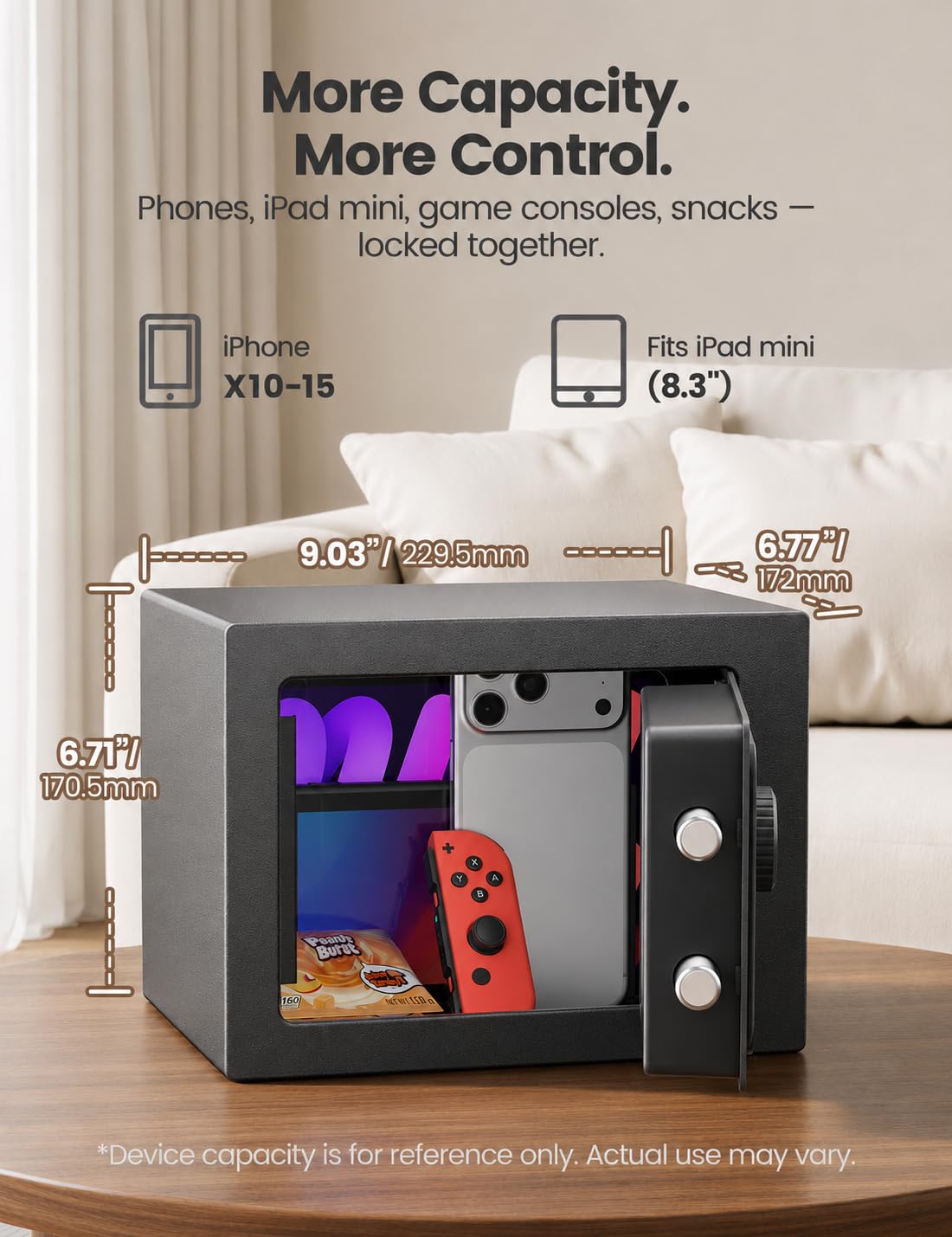 Vaydeer Metal Safe Timed Lock Box, Phone Lock Box with Timer, Sturdy Time Lock Safe for Phones, Game Controllers, Snacks & Cravings, Helps Manage Social Media, Focus and Self-Control