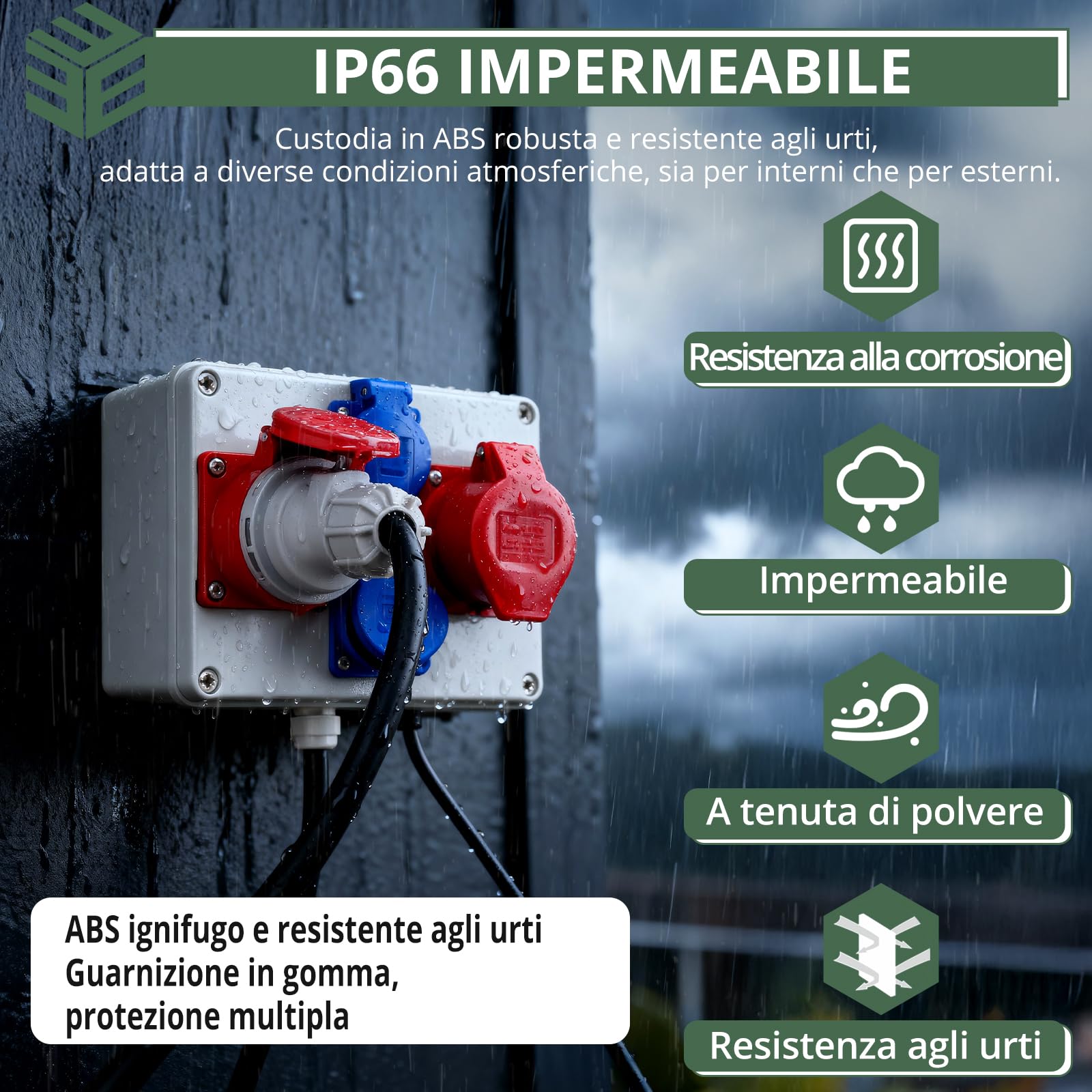 EYPINS Quadro Elettrico da Cantiere, Distributore di Corrente per Cantieri 2x 230V Schuko, 2x Presa CEE 16A,Scatola Elettrica Esterna per Officine Garage Cortile,IP66 Impermeabile