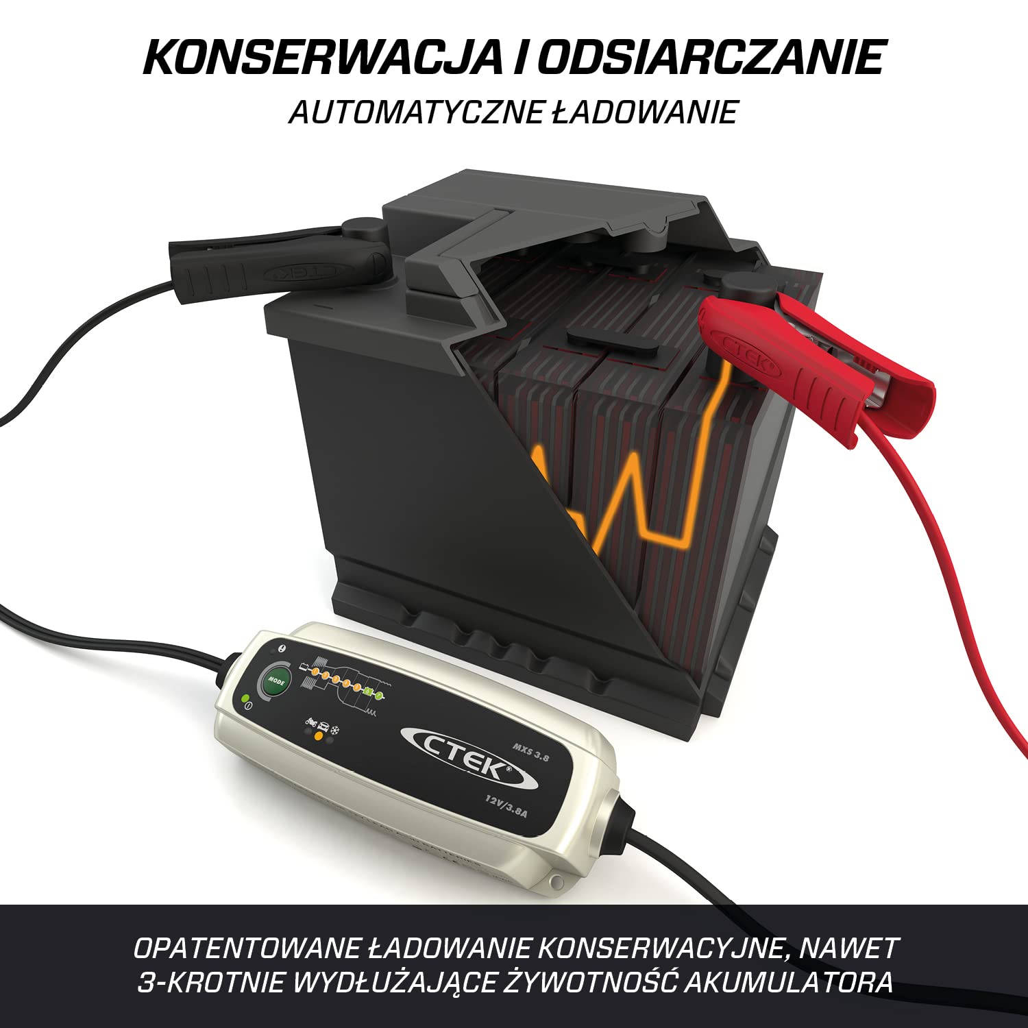 CTEK MXS 3.8, Ładowarka 12V, Inteligentna Ładowarka I Konserwator, Ładowarka Tender Baterii, Motocykl I Ładowarka Samochodowa, Odsiarczalnik Baterii Z Trybem Płatka Śniegu I Pływak/Impuls Konserwacji