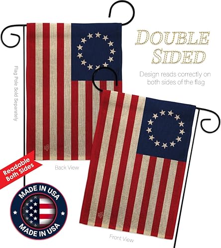 Miniatura 3 de Ornament Collection G192173-DB Betsy Ross - Bandera de jardín de doble cara de arpillera Americana Historic Impressions decorativa vertical de 13 x