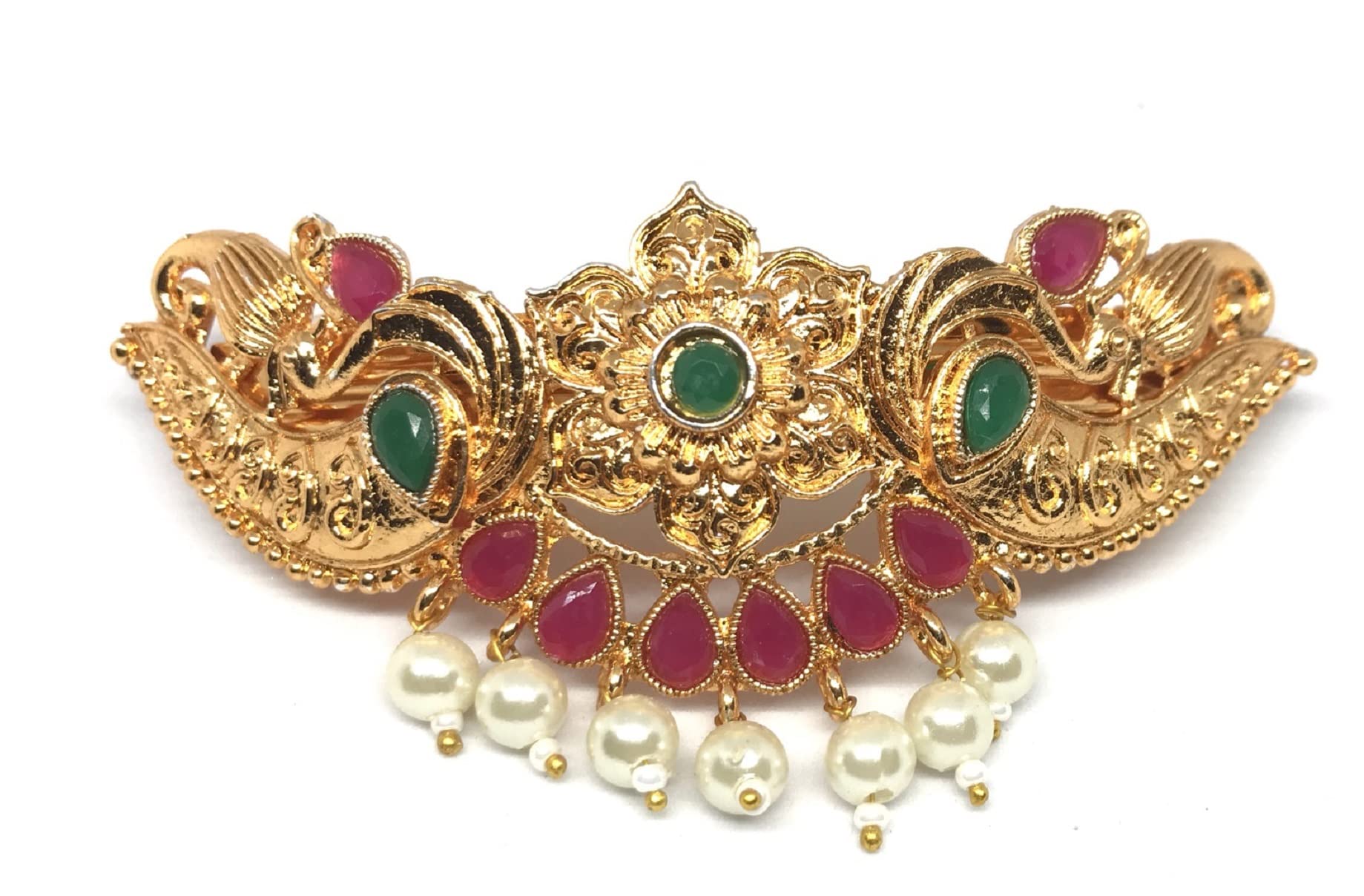 SriShopify Bridal hair clips for wedding stylish Antique Jewellery Center Clip with simulated Ruby Emarled and Pearls for Womens/Girls Hair clips Elephant Floral Gold plated Hair Clips (B09J419GPH) Amazon Price History, Amazon Price Tracker