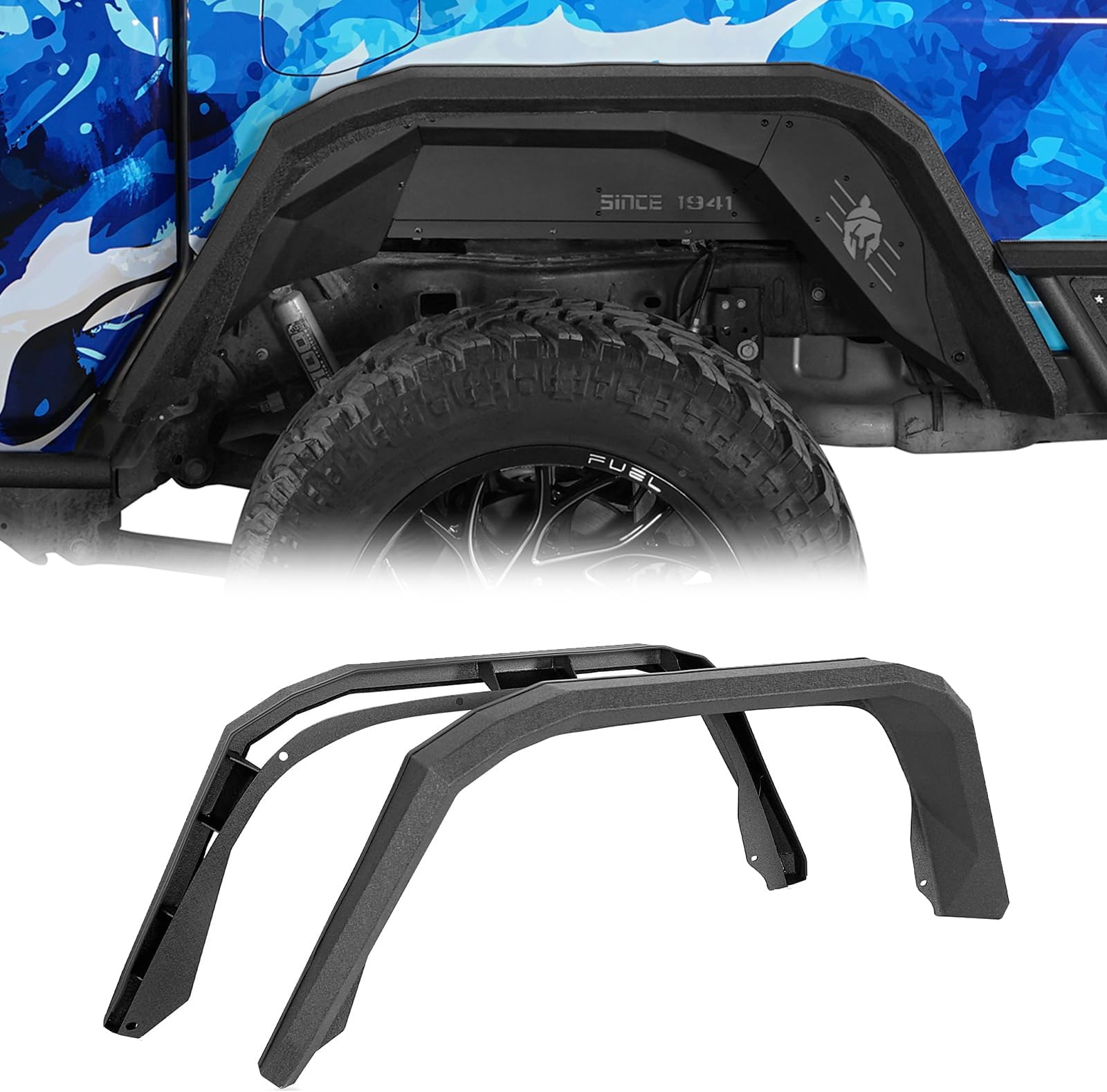 Hooke Road Gladiator Flat Rear Fender Flares for Jeep Gladiator JT 2020-2026, Offroad Back Mud Guards Steel - 2PCS