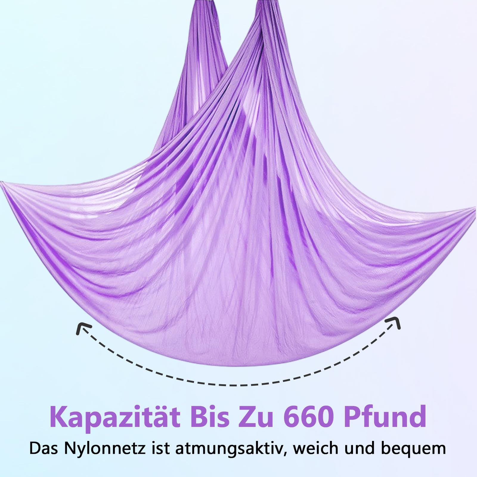 Aerial Yoga Hängematte Set, 5m x 2,8m Aerial Yogatuch Anti-Gravity YogaSwing, Aerial Yoga Hammock Swing 200 kg Tragfähigkeit, Nylon Tuch Nestschaukel mit Beschläge(Lila)