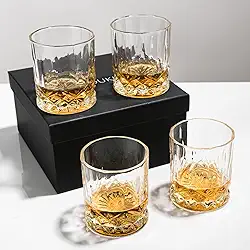 SIYOUKI Conjunto de copos Crystal Whisky 325 ml, Old Fashioned Rocks Barware Lowball Vidro para Bourbon, Whisky escocês, coquetéis, conhaque, bebidas alcoólicas, presente masculino (pacote com 4)