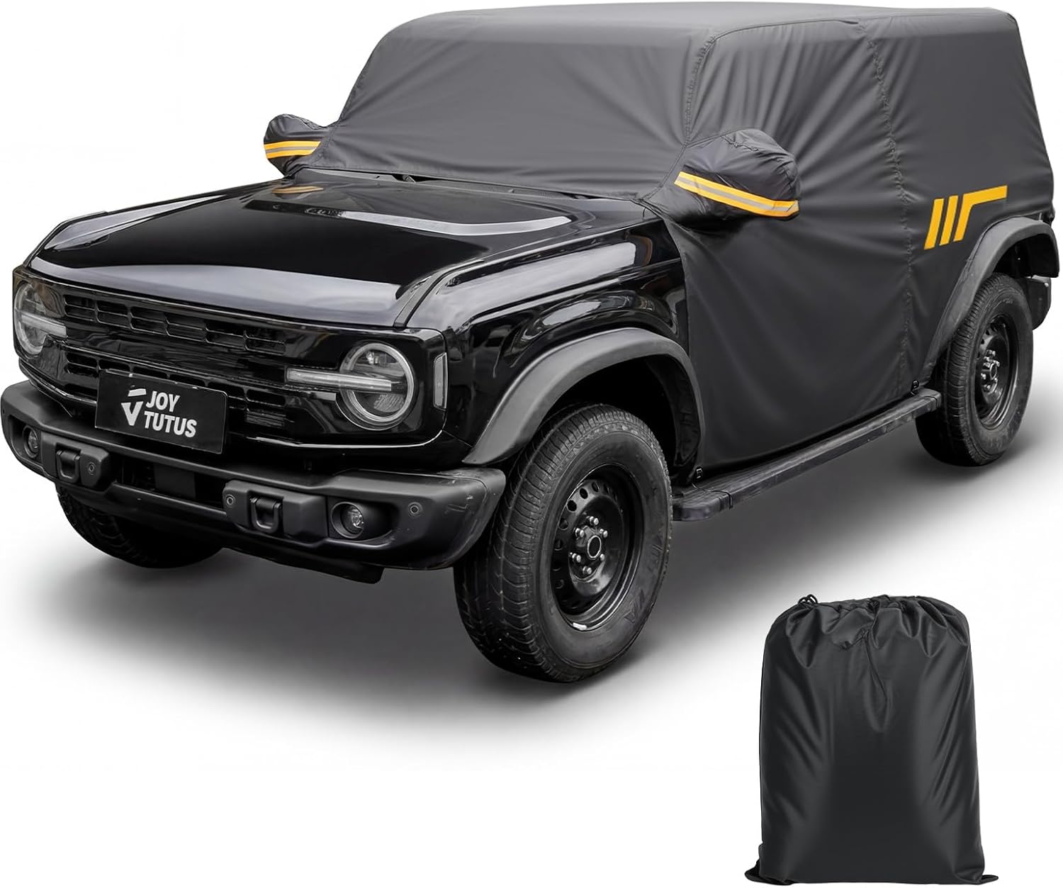 JOYTUTUS Waterproof Cab Cover for Bronco 4 Doors 2021-2026, 420D PU Coated Oxford Fabric Car Cover with UV50+ Protection, Driver Side Zipper Access, Reinforced Hooks & Straps - Windproof Rain Shield