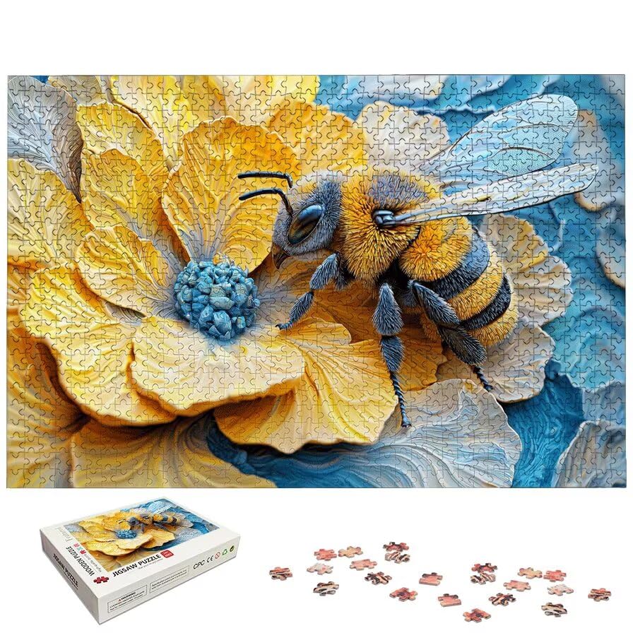 Puzzle 1000 Teile Blume, Biene Puzzle 1000 Teile Erwachsene, Holzpuzzle Erwachsene mit Exquisiter Verpackungsbox, Klassische Puzzles für Die Ganze Familie, Holzpuzzle für Geschenke, Zimmer Deko, -7210