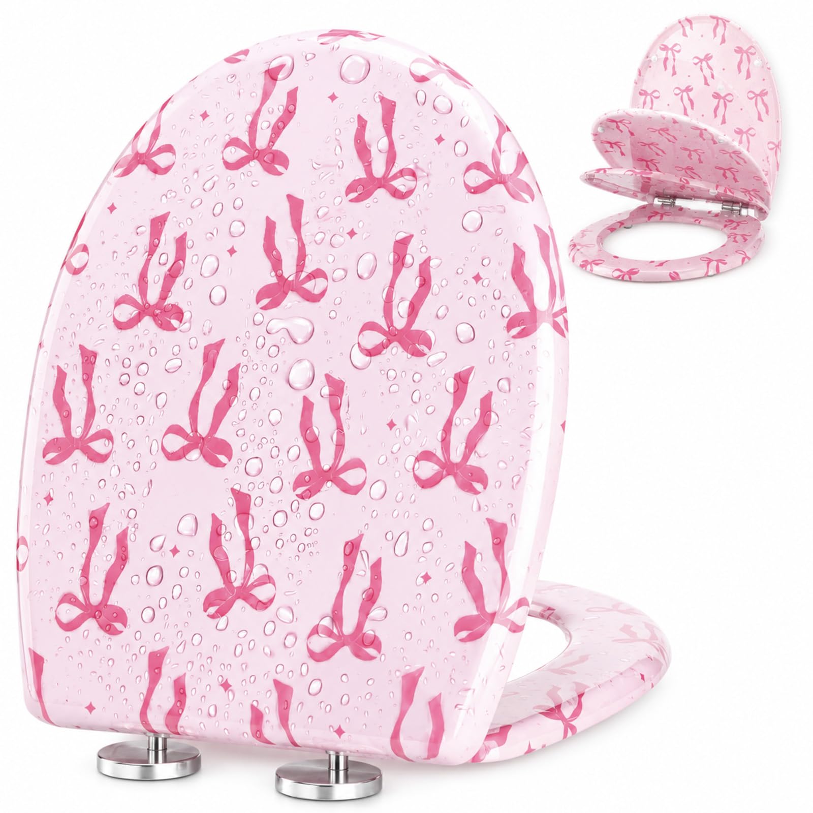 Siège de toilette nœud rose Tudomro en UF à fermeture douce