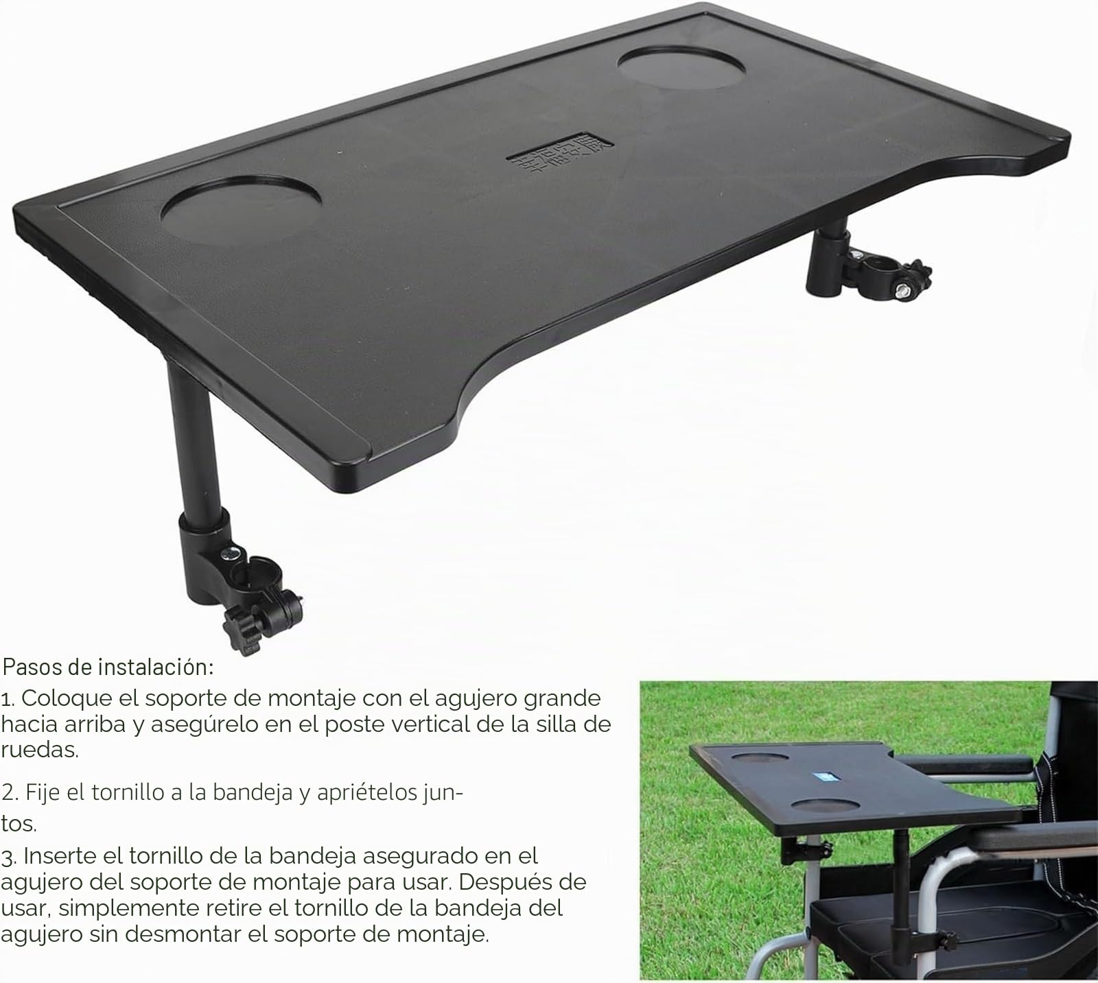 Bandeja para silla de ruedas desmontable, mesa de plástico para el regazo, accesorio de movilidad, bandeja para el regazo de silla de ruedas extraíble y duradera, mesa de comedor ligera y portátil par