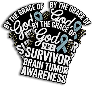 by The Grace of God I'm a Survivor Brain Tumor Awareness Vintage Meme Decal Sticker for Car Body, Phones, Laptop, Water Bottles, Tumbler, Mug, Helmets