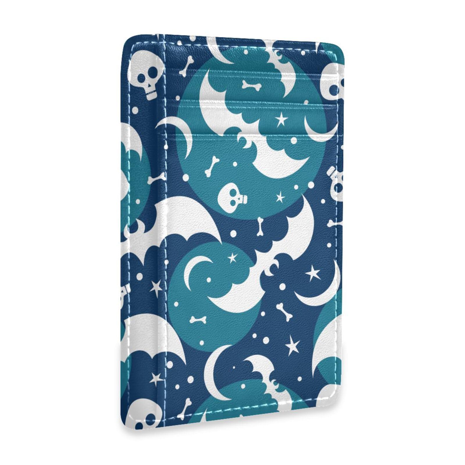 Sletend Halloween Bats Slim RFID Blocking Credit Card Case Holder, Minimalist Leather Wallet Front Pocket Card Cases with ID Window for Men & Women