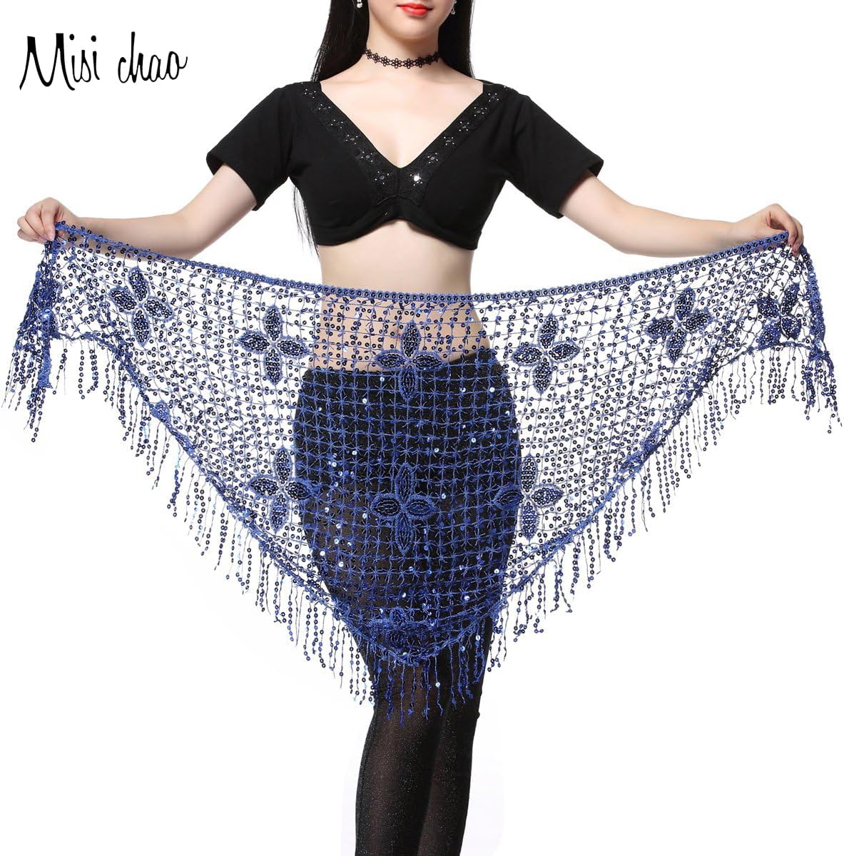MISI CHAO Belly Dance Hip Scarf - Hip Skirt Belly Dancing Belt Triangle Shawl Tassel Belts Waist Chain for Women/Girls - Image 2