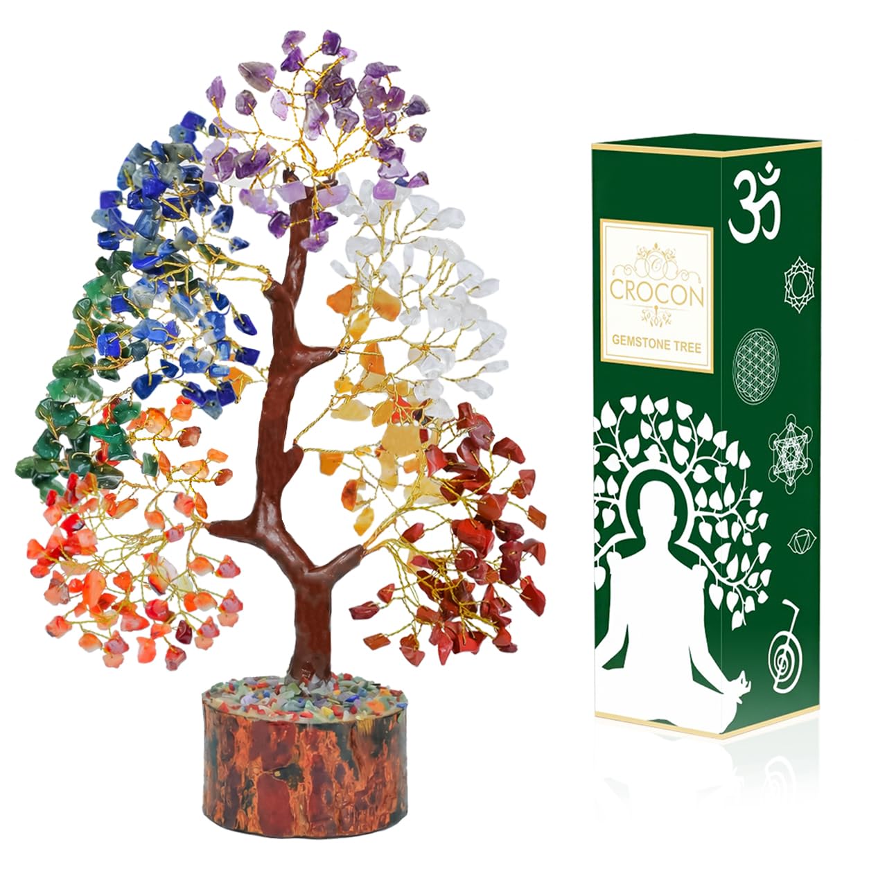 Crocon L'original Bonsaï d'arbre de guérison en Pierres précieuses Naturelles Sept Chakras pour Cristal Reiki, équilibre de guérison, Bonne Chance, décoration de méditation spirituelle, Cadeau