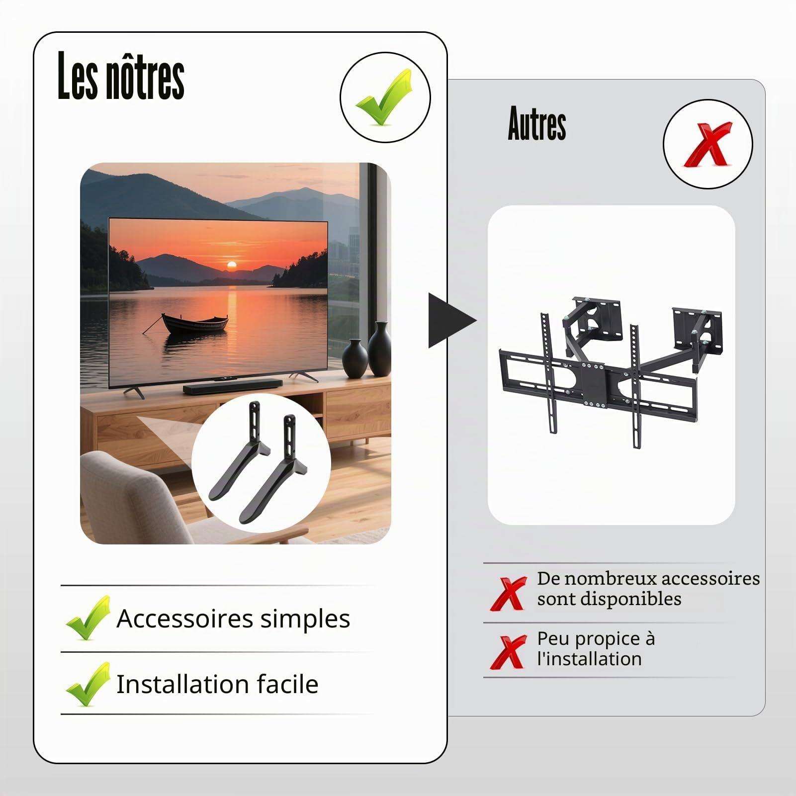 Pied TV Universel pour Téléviseurs de 32 à 65 Pouces Support TV Piédestal Remplacement de Base de Meuble TV avec Jeu Vis Et Patins Antidérapants Pied pour Samsung LG TCL