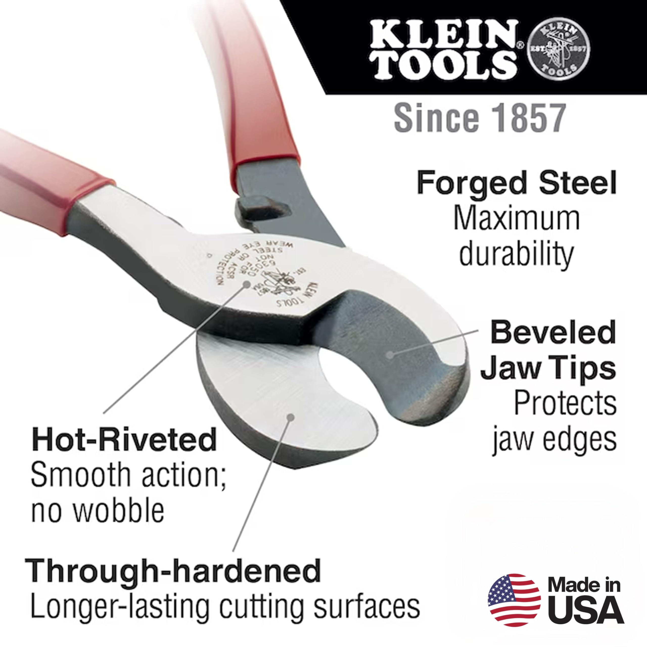Klein Tools, 63050, Cortador de cables resistente para cables de aluminio, cobre y comunicaciones