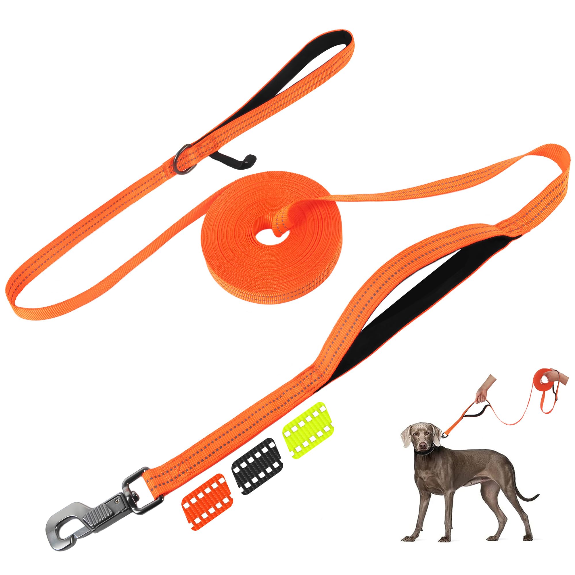 Fida Long Leash for Dogs with Traffic Handle,30ft 50ft Long Dog Leash Reflective Puppy Obedience Recall Training Agility Lead Soft Padded Design for Small Medium Large Breeds(33ft,Orange)