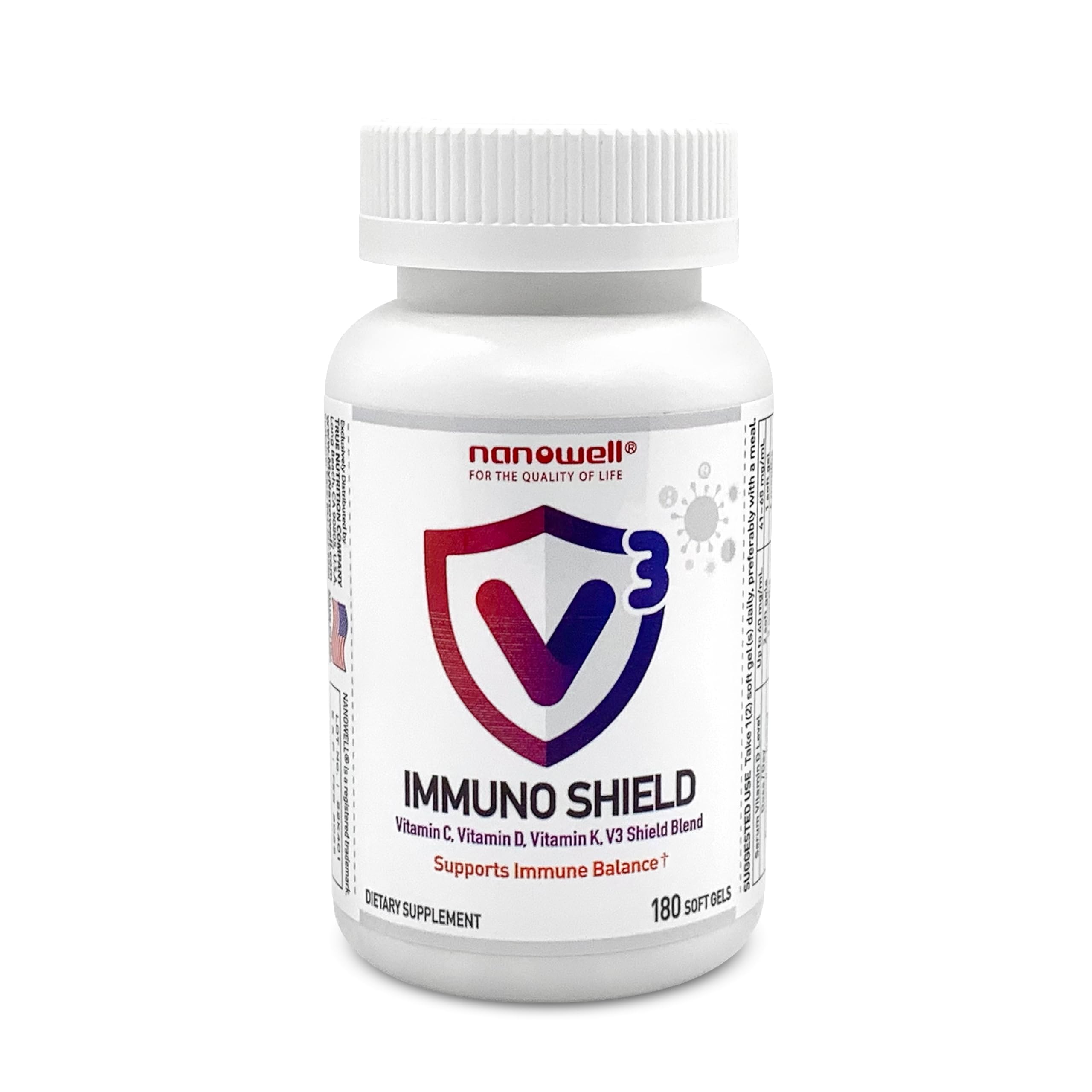 V3 Immuno Shield - Immune Support Supplement with Vitamin C, Vitamin D3, Vitamin K Complex, and Zinc - 180 Softgels, 180 Day Supply