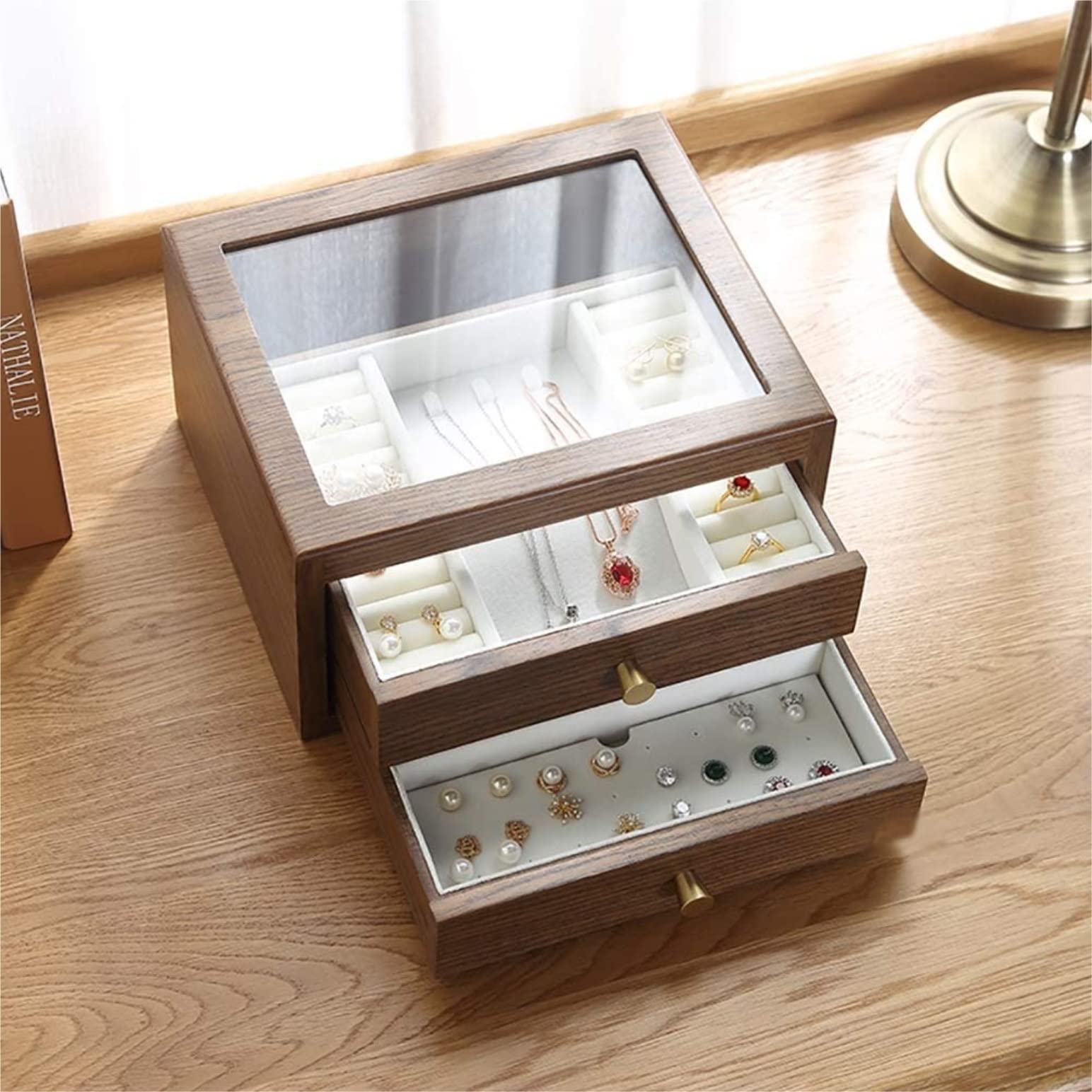 Coffret À Bijoux Boîte À Bijoux Vintage Organisateur Bois 2 Tiroirs Présentoirs À Bijoux Étui Bagues Collier Rangement Boîte À Bijoux Rangement
