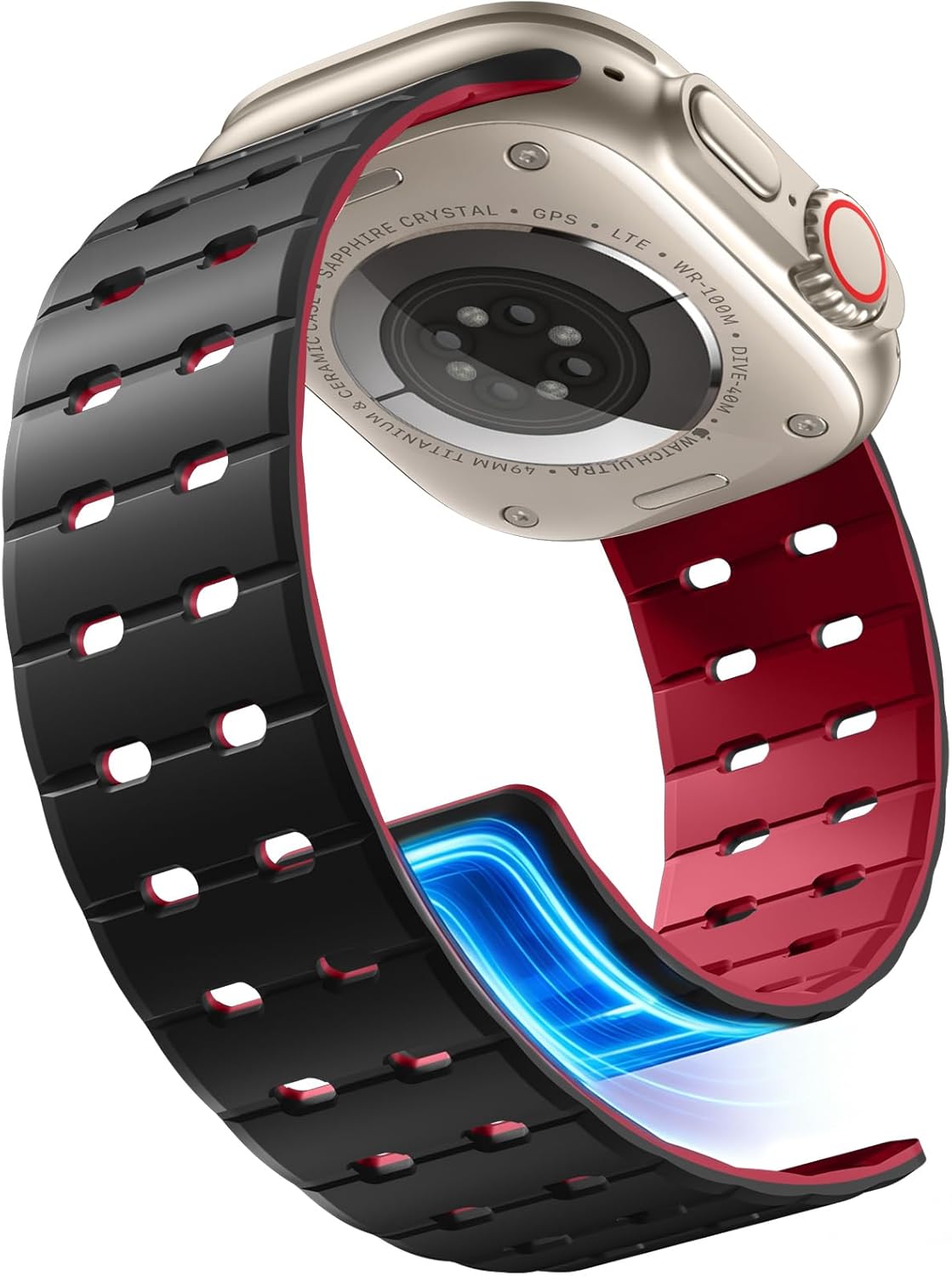 Getino Magnetic Silicone Band Compatible with Apple Watch Bands for Men 44mm 45mm 46mm 49mm 42mm Women,Strong Magnet Breathable Sport Strap for iWatch Series 11 Ultra 3 Ultra 2 Se 10 9 8 7 6 5 4 1