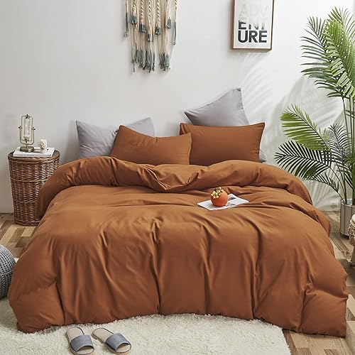 KAREVER Juego de edredón de color calabaza, juego de ropa de cama de color óxido sólido, juego de edredón de 3 piezas de calabaza para mujeres y