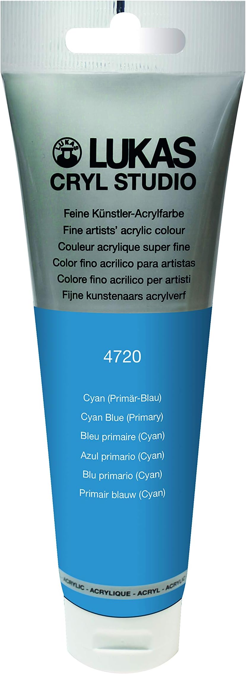 CRYL Studio Artist Acrylic Paint, Cyan Blue (Primary), 125 ml Tube - High Pigment Acrylic Paints for Canvas Painting, Large Scale Works - Medium-Viscosity, Water-Mixable, Fast Drying