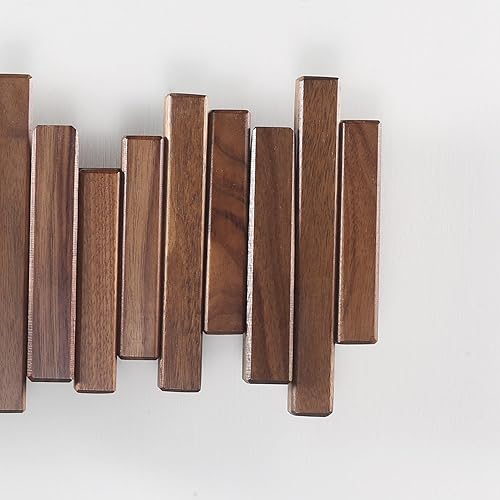 Miniatura 4 de DESAINOPH® Perchero de abrigos de madera montado en la pared con varillas múltiples, estante sólido hecho a mano en nogal natural con 5 ganchos