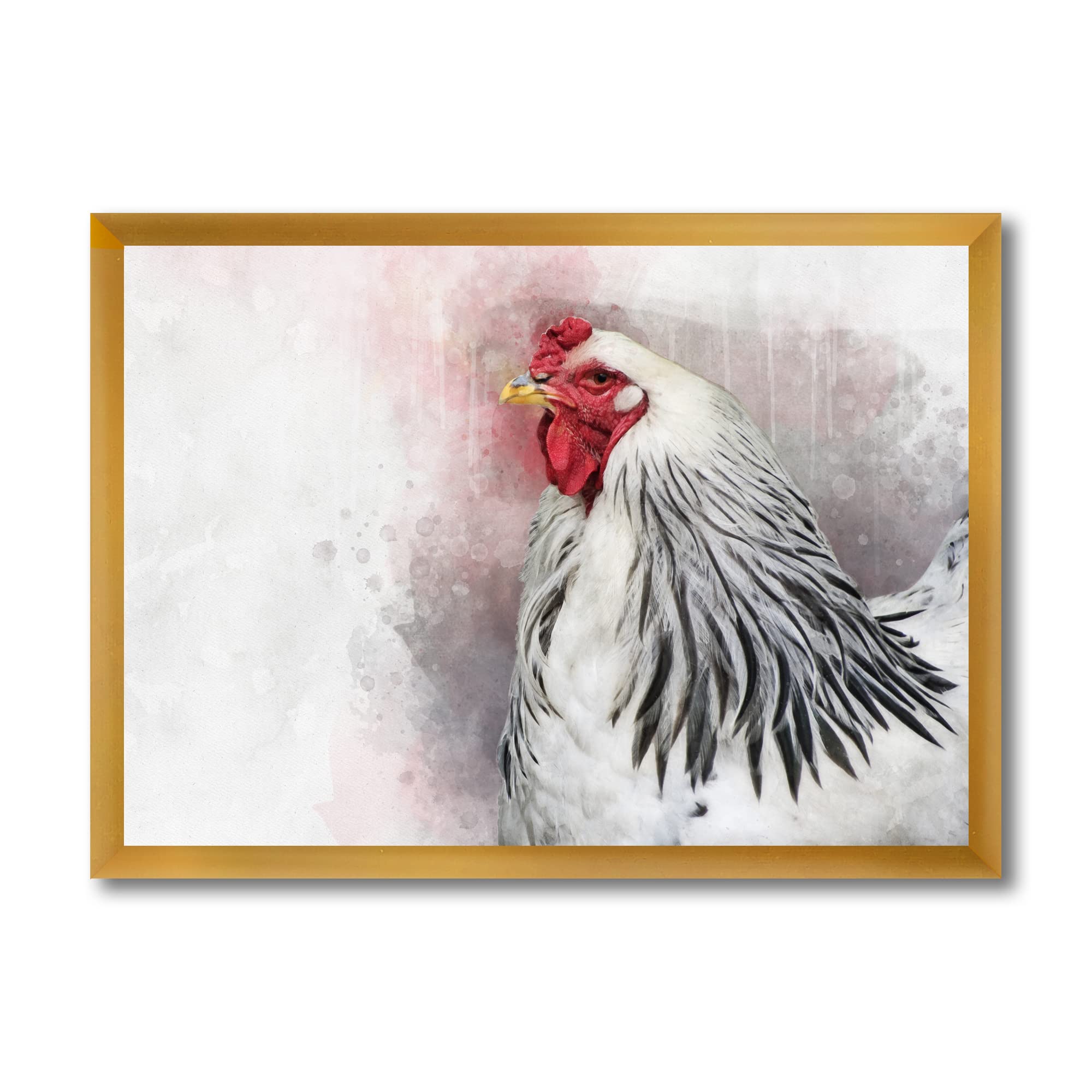 DesignQ White Columbia Brahma Rooster Bird Traditional Framed Wall Art