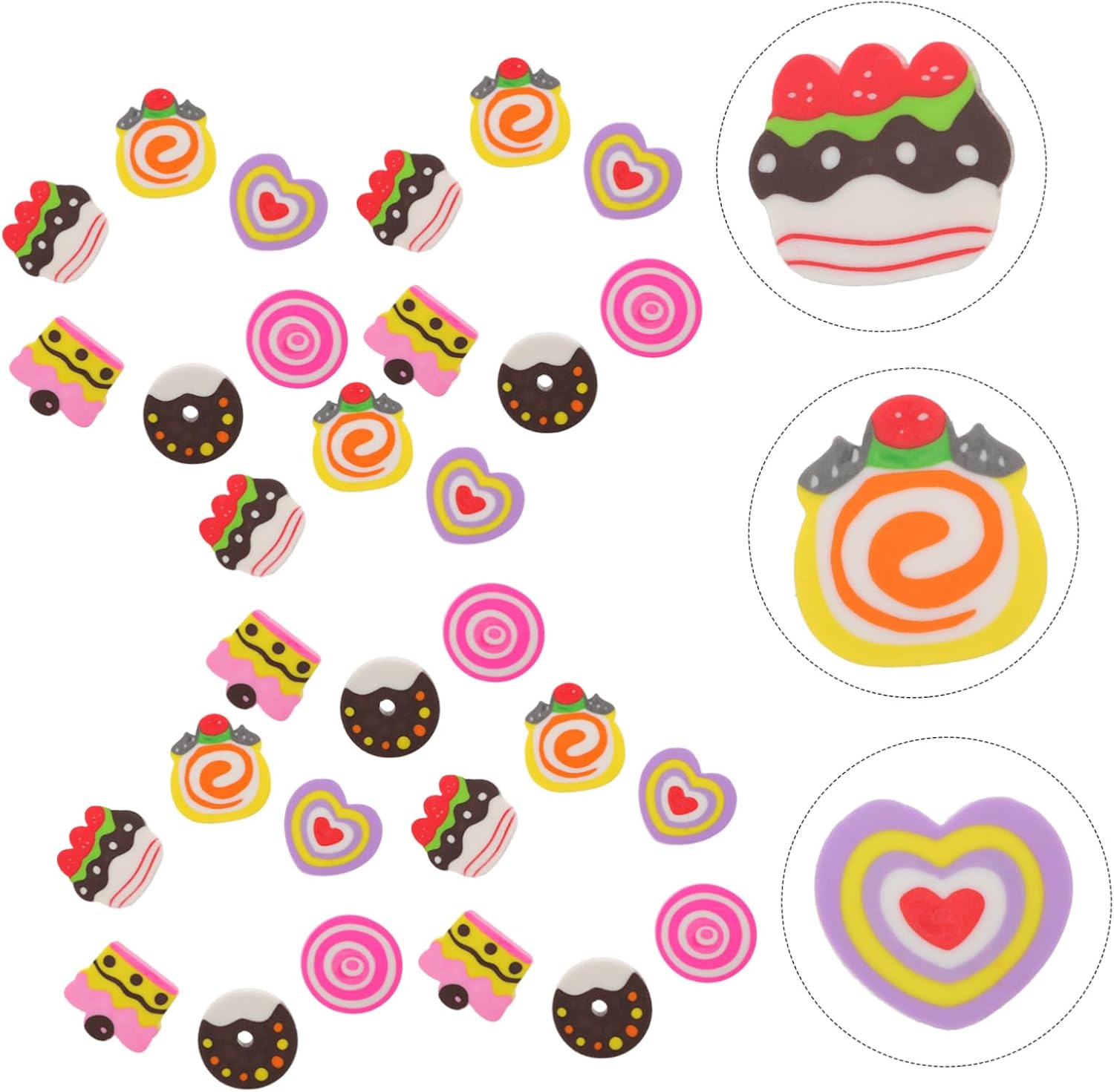 STOBOK 30pcs Cartoon Pencil Erasers Dessert Erasers Fun Set Portable Cake for Boys and Girls Classroom Decor