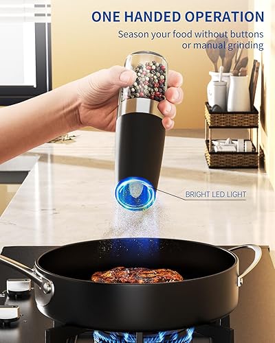 Miniatura 4 de CIRCLE JOY Gravity Electric Salt and Pepper Grinder Set Automatic Salt and Pepper Grinder Set with LED Light, Battery Operated, Adjustable