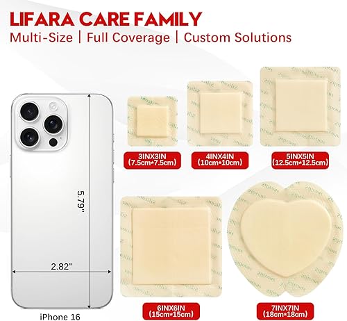 Miniatura 7 de LIFARA Paquete de 5 almohadillas de espuma de silicona, cuidado de heridas de 5 capas, superabsorbente, barrera antirreflujo, borde adhesivo para un