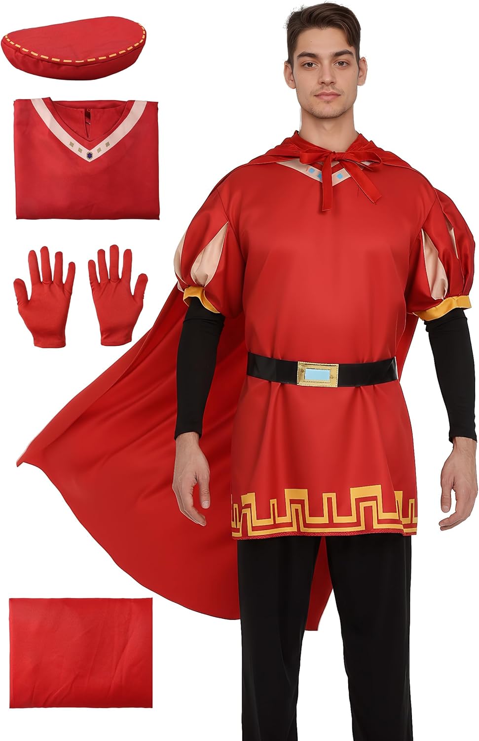 Halloween Men Costume Outfits Red Cloak Top Robe Cape Glove Belt Oversleeve Halloween Cosplay Fancy Dress