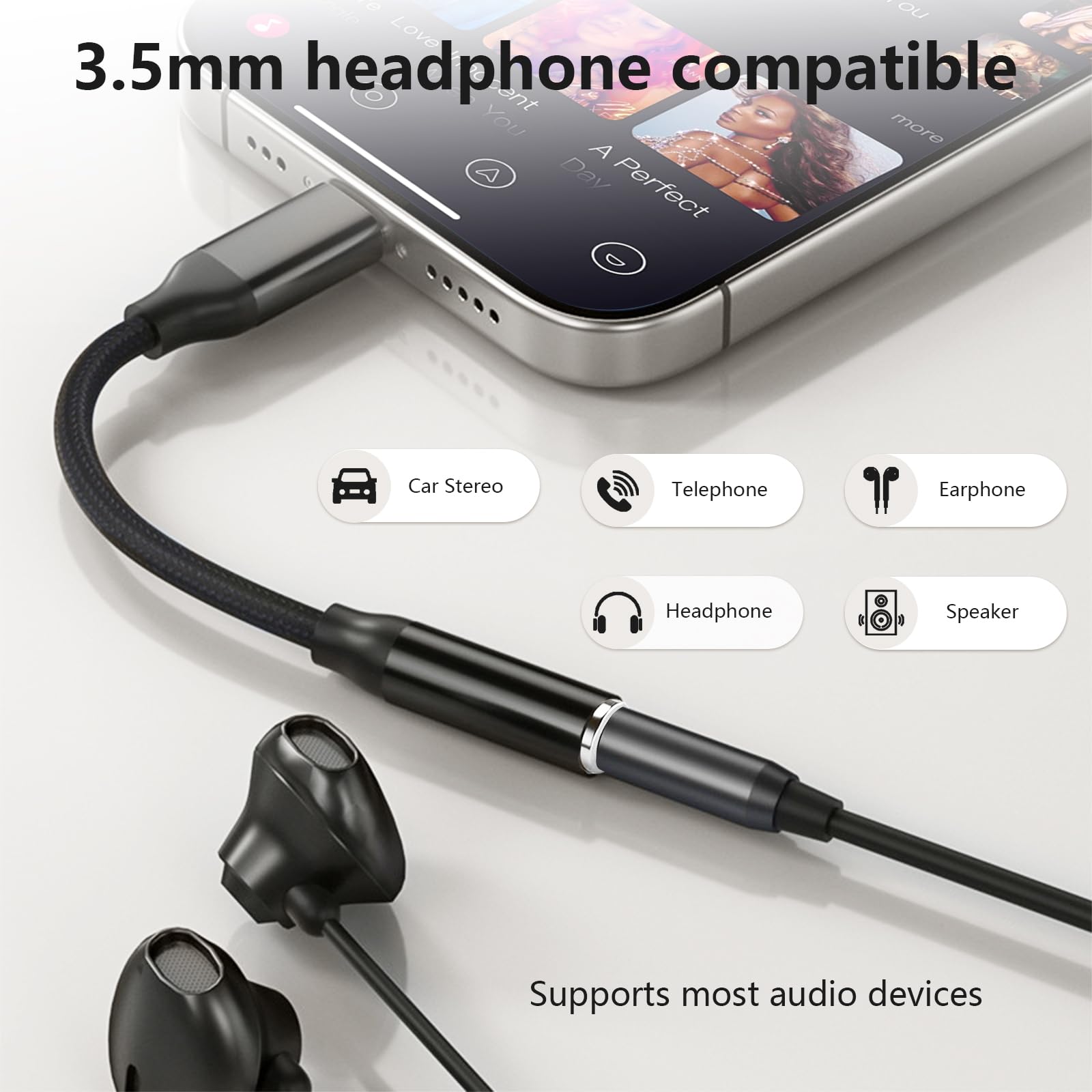 Adapter gniazda słuchawkowego USB C na 3,5 mm, adapter typu C, kabel Aux, klucz sprzętowy, kompatybilny z iPhone 16/15/15 Plus/15 Pro/15 Pro Max/iPad/Pixel, Samsung Galaxy S23 S22 S21 S20 Ultra Z