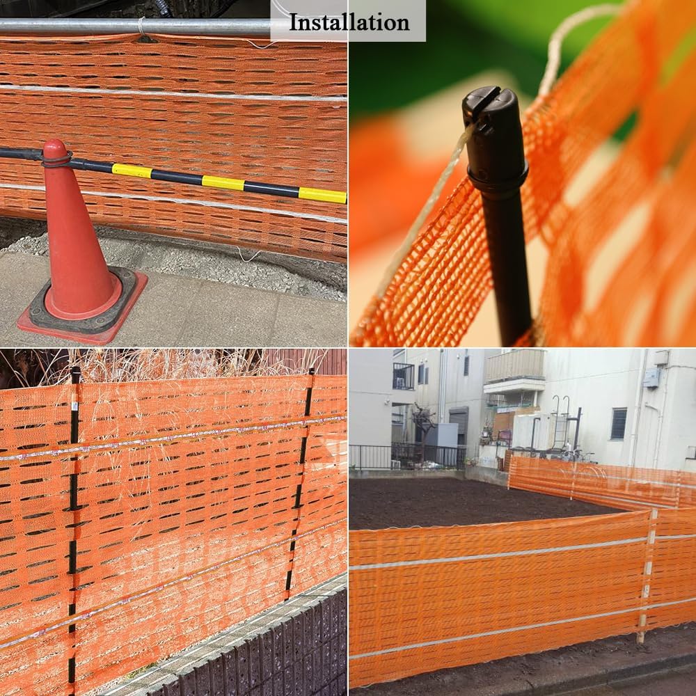 Reflective Safety Fence, 4x100 FT Snow Fence, Woven Orange Temporary Mesh Fencing Barrier Roll for Construction Sites, Driveway Marking, Home Repairs, Yard Protection, and Nighttime Visibility