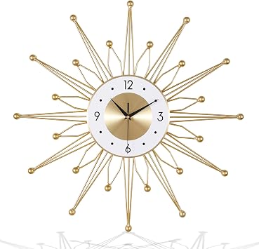 Lafocuse 23 inch Metal Large Gold Starburst Wall Clock Mid Century Art Deco