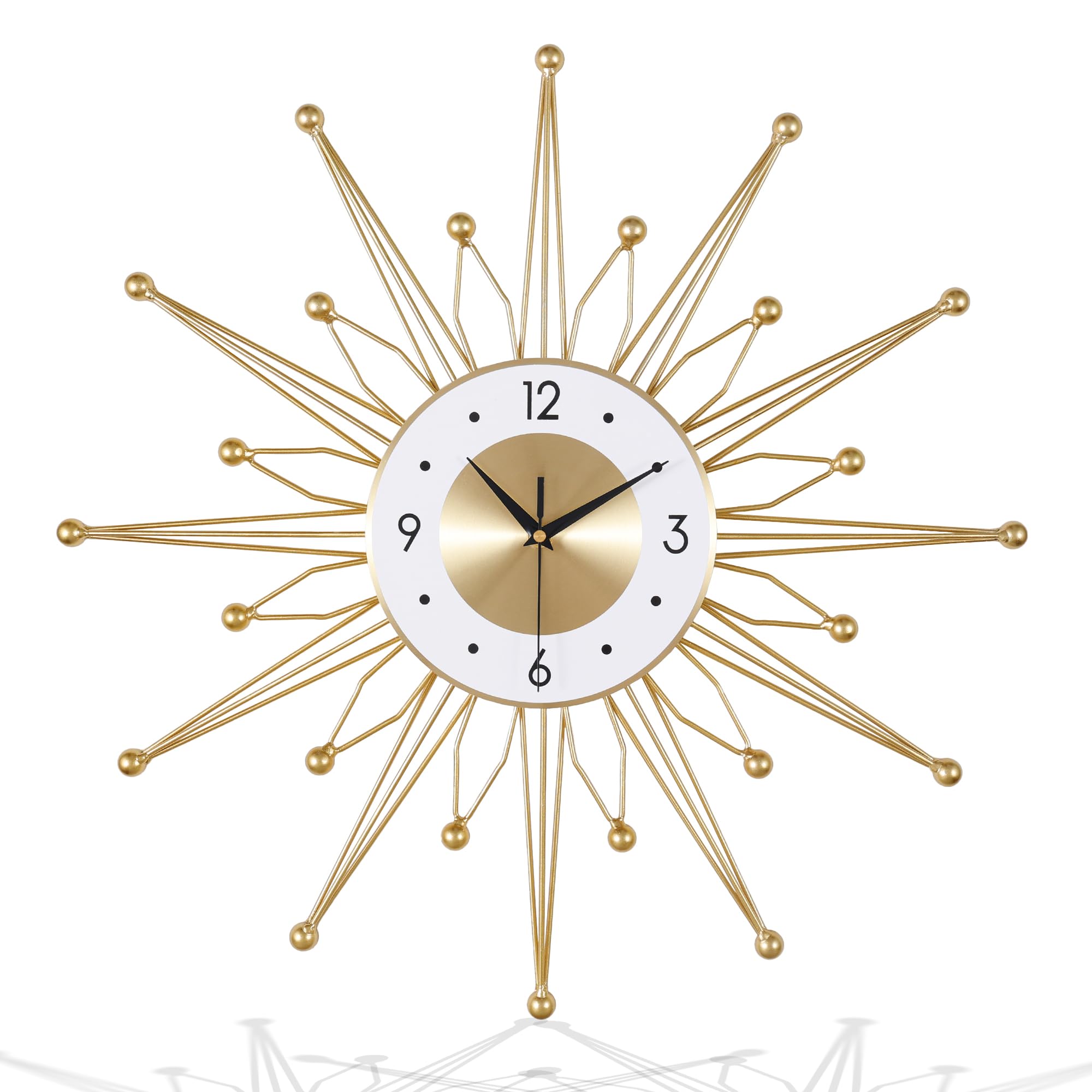 Lafocuse Gold Wanduhr Groß Metall, Kreative Design Lautlos Wanduhr Modern, Ohne Ticken Art Deko für Wohnzimmer Schlafzimmer Küche 56cm