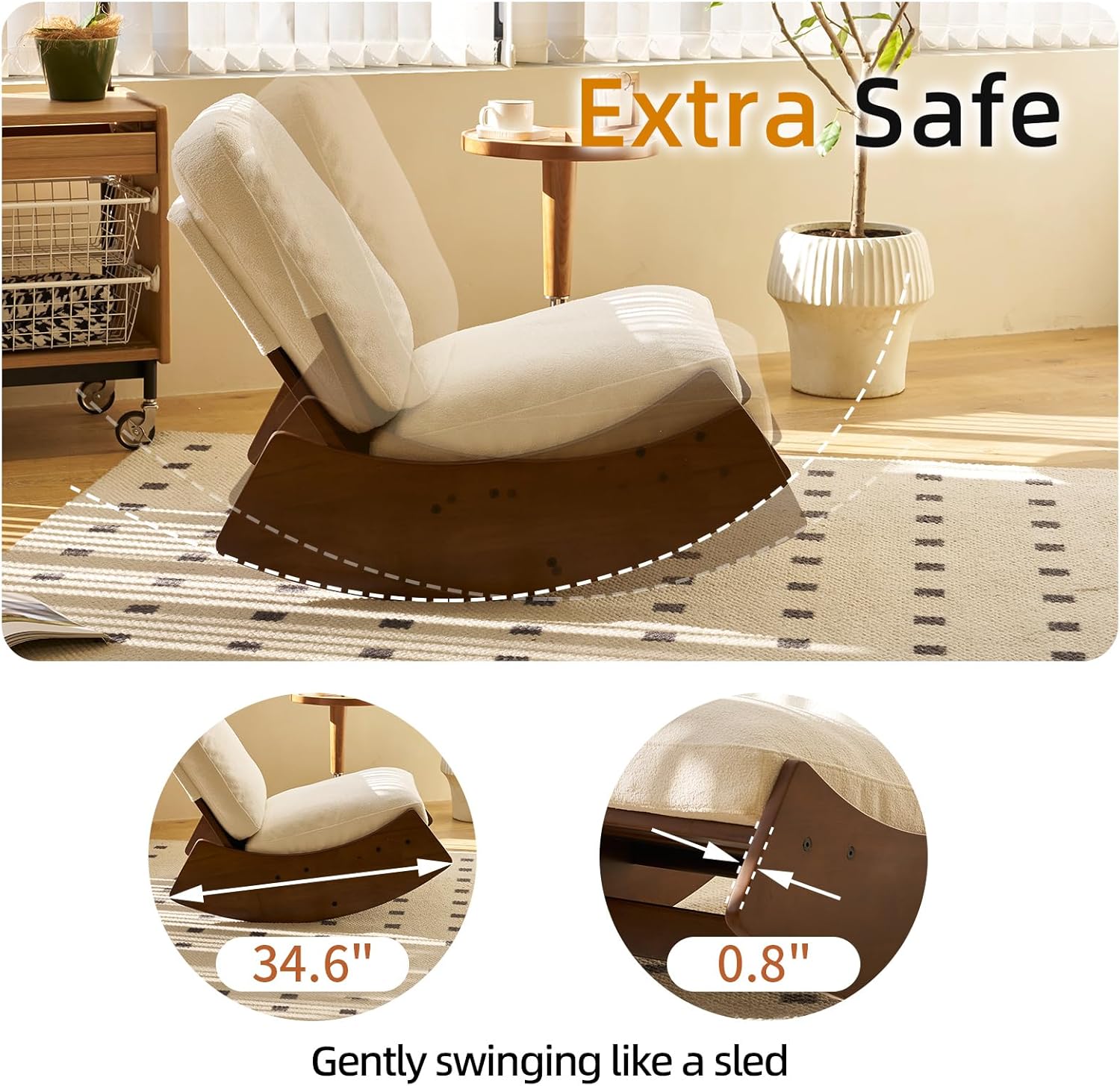 Nursery Rocking Chair Tall Back Boucle Glider Rocker Rocking Accent Chair Comfy Single Sofa Side Chair for Living Room Bedroom Hotel, Bedroom, Baby Room (White)