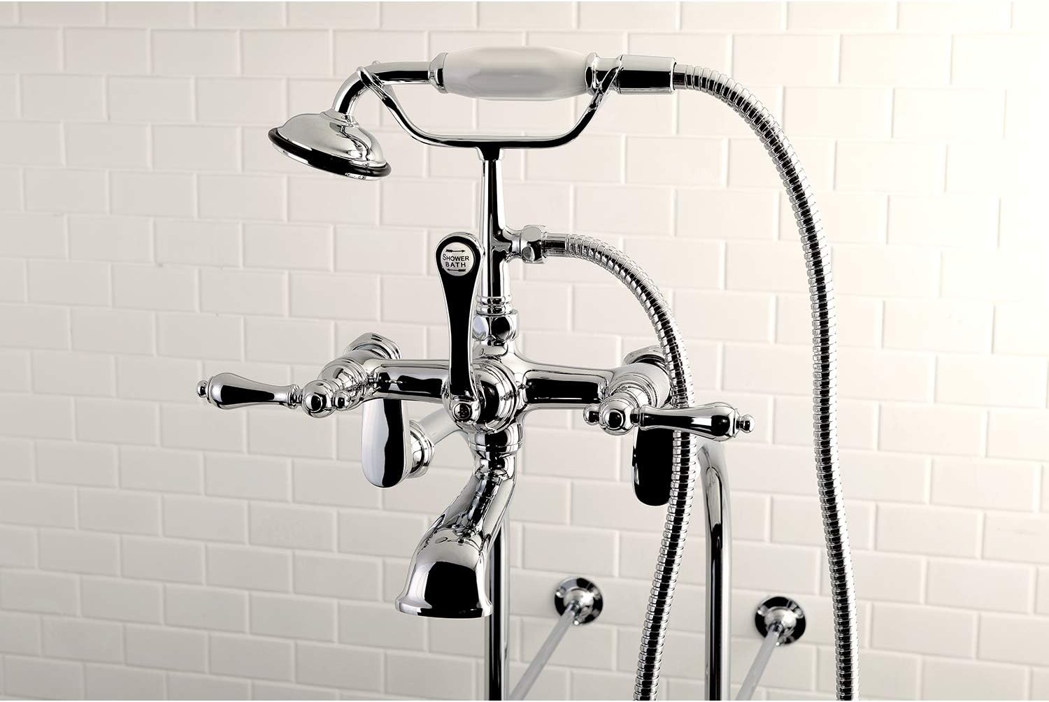 Kingston Brass CCK104T1 Vintage Tub Filler Combo with Lever Handle and Supply Lines, Polished Chrome