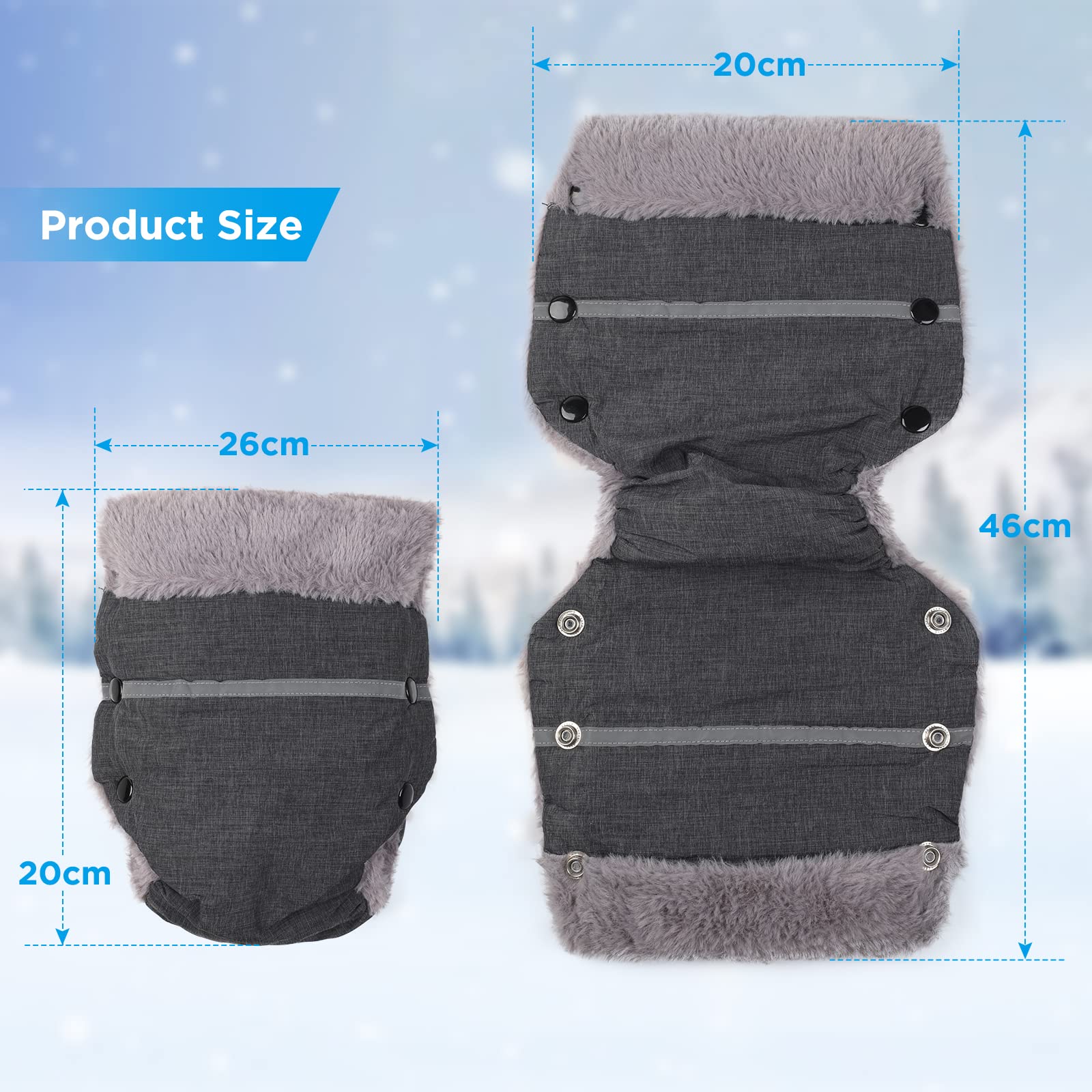 WD&CD Handmuff, uniwersalne rękawice buggy do wózka dziecięcego, wodoodporne i wiatroszczelne, z podszewką polarową, do wózka dziecięcego z ochraniaczem, szary
