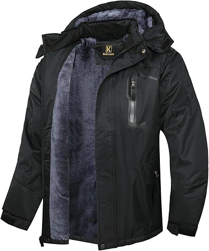 Keevoom Chaquetas de invierno para hombre, abrigos de nieve para esquí, impermeables, con capucha, impermeables, para snowboard, rompevientos