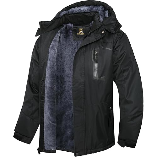 Keevoom Mens Winter Jackets Ski Snow Coats Warm Waterproof Hooded Raincoats Snowboarding Windproof Lined Windbreaker